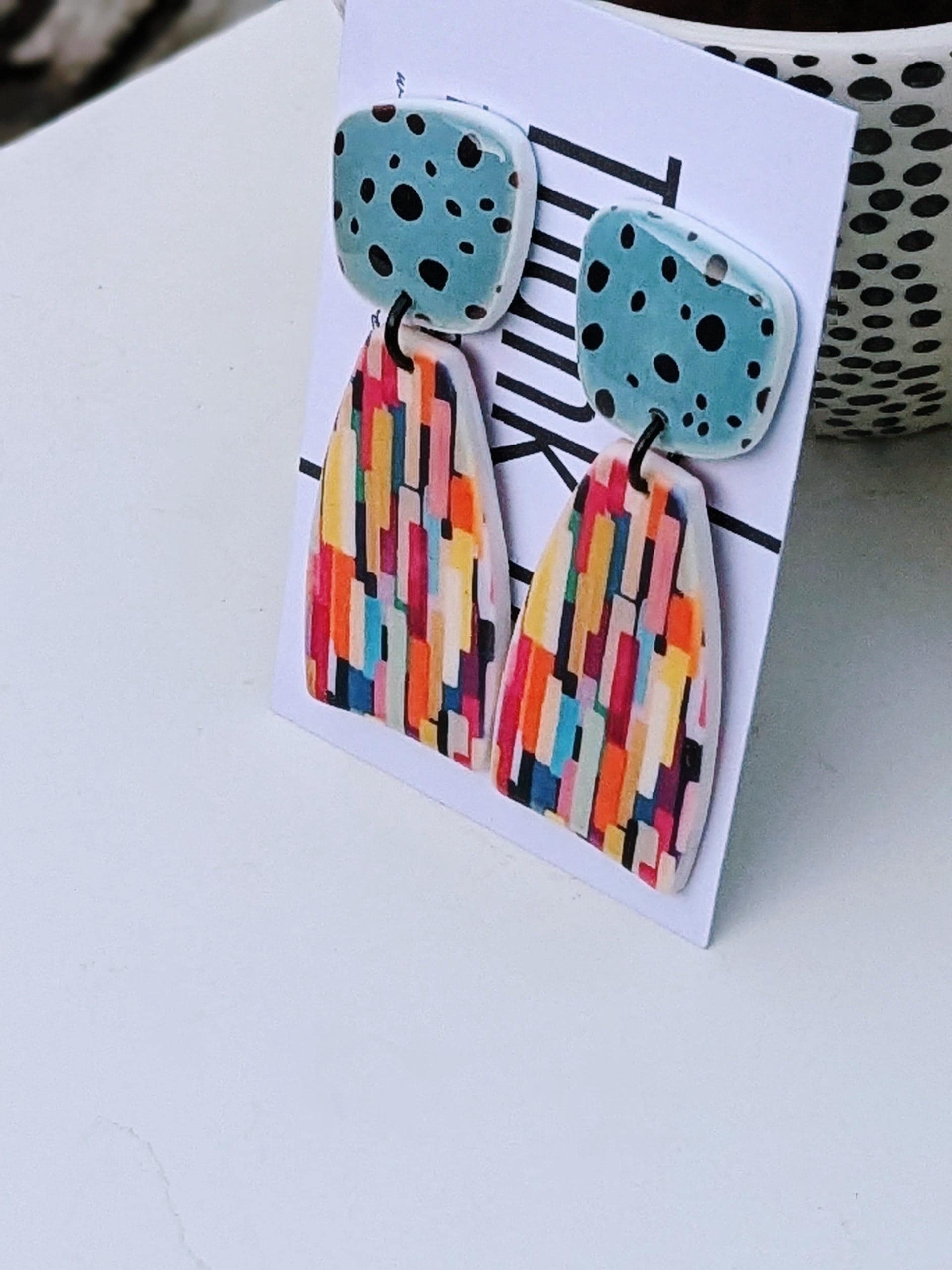 Statement Earrings by Mila Studio • Drop Earrings for Everyday • Birthday Gift for Her • Colourful Jewellery • Art Deco Dangle Earrings