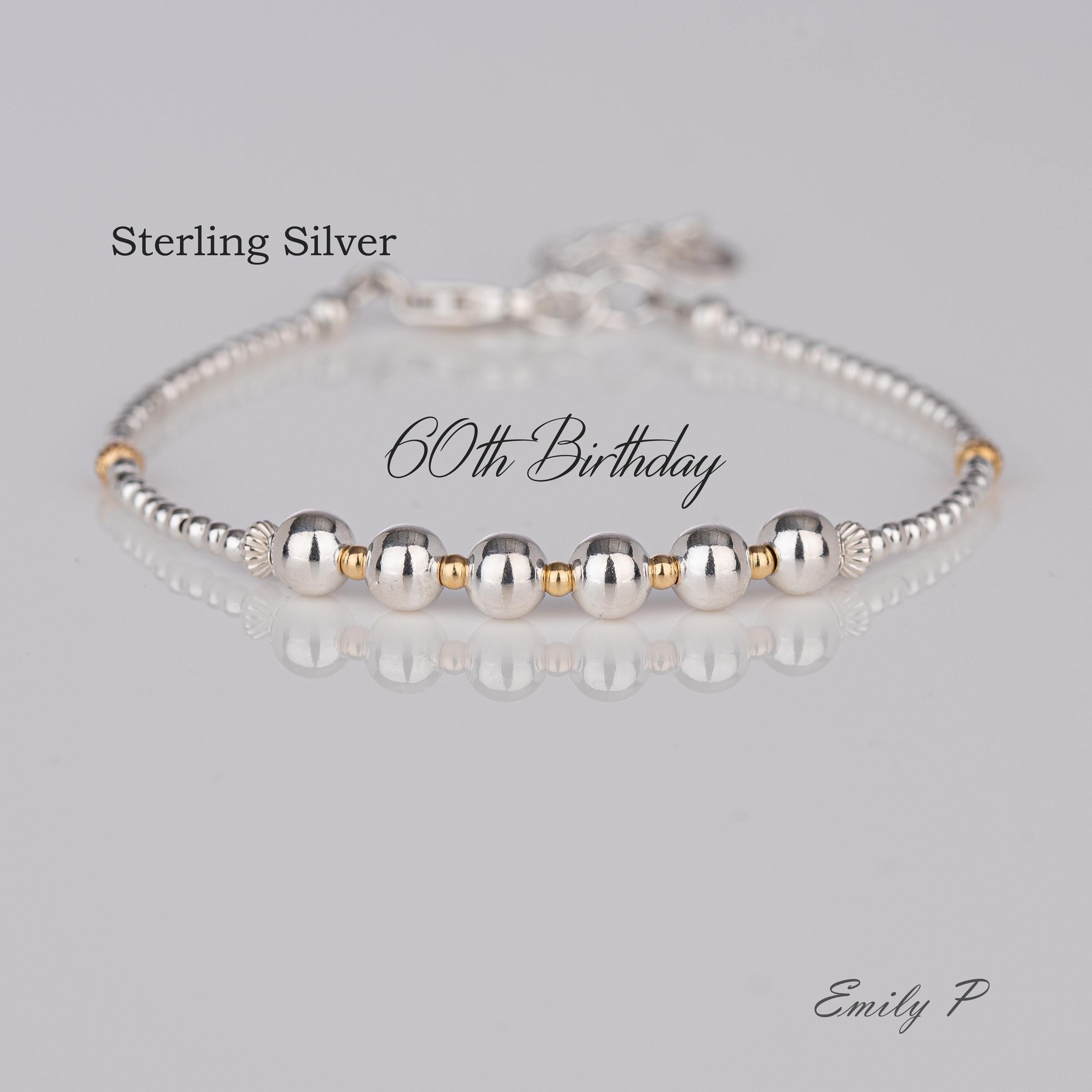 Sterling Silver 60th Birthday Bracelet – Elegant 6 Bead Milestone Jewelry Gift for Her.