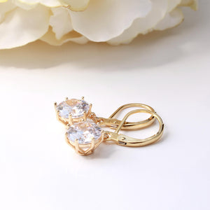9Mm Cubic Zirconia Dangle Gold Earrings Handmade Classic Elegant Bridal Jewelry