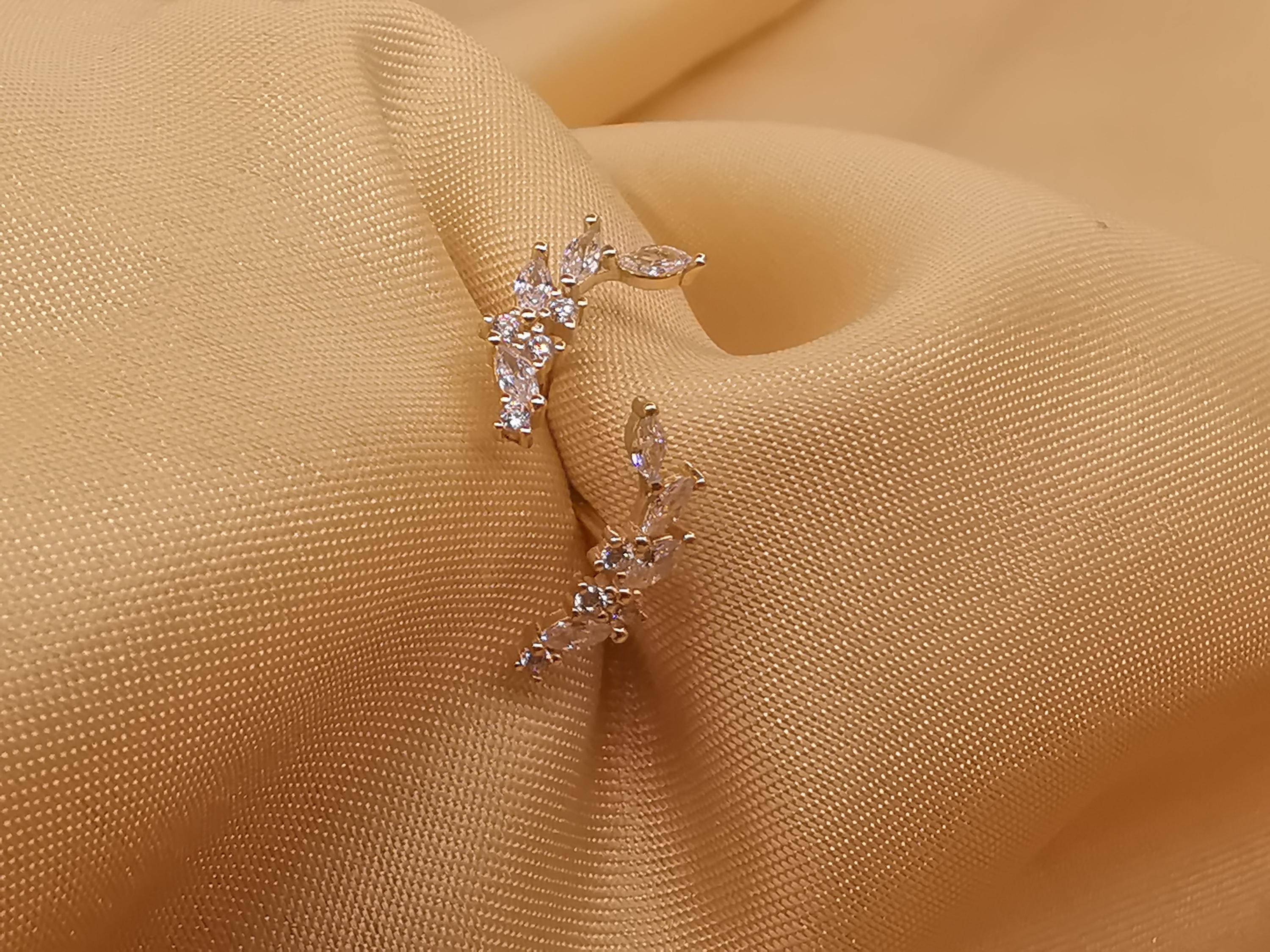 Dainty Olive Leaf Post Studs Ear Climber 14K Gold Plated 925 Silver Leaf Studs Cramler Branches Crystal Climber Earrings