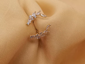 Dainty Olive Leaf Post Studs Ear Climber 14K Gold Plated 925 Silver Leaf Studs Cramler Branches Crystal Climber Earrings
