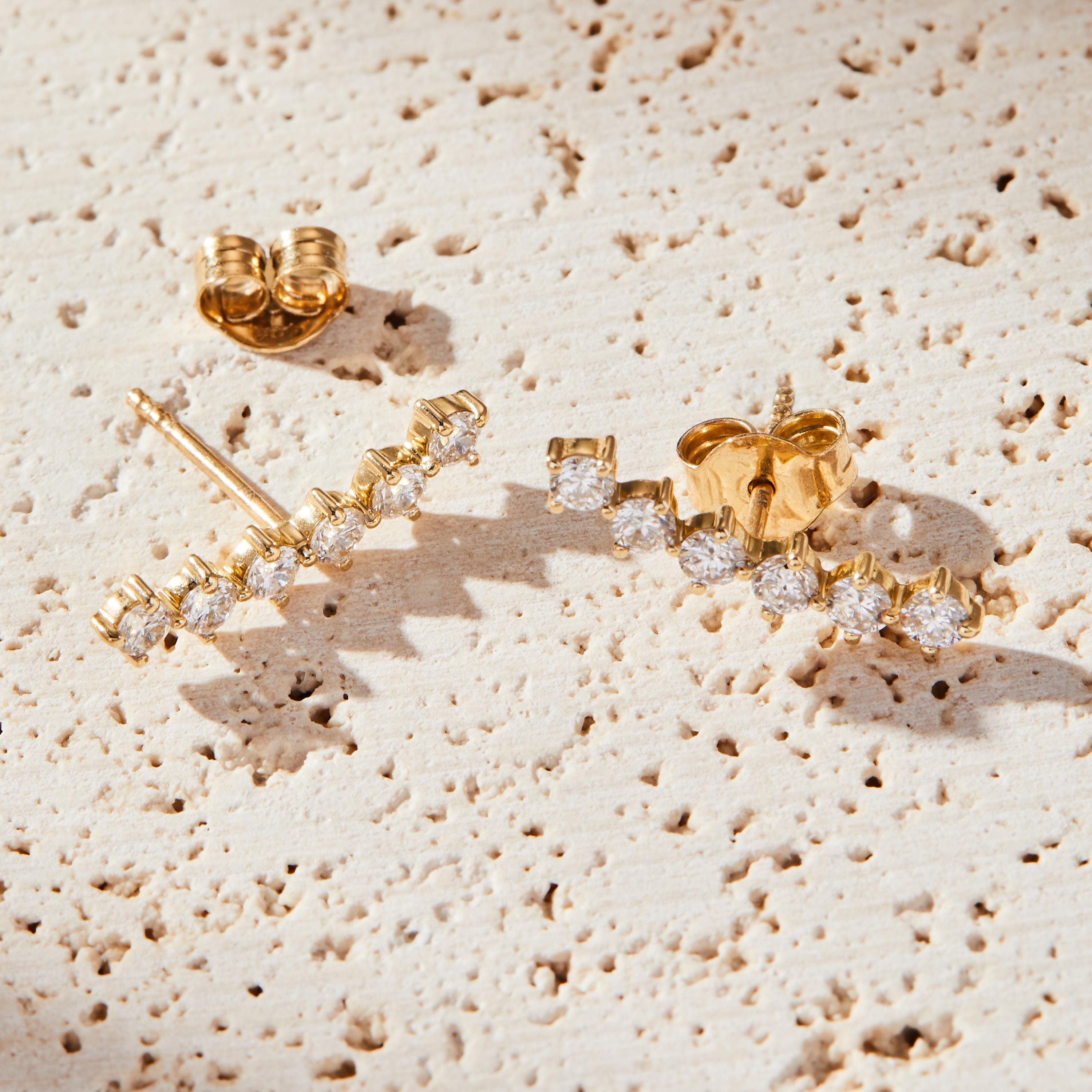 0.80Ct Lab Grown Diamond Ear Climbers – 14K Gold Minimalist Earrings, Unique & Elegant