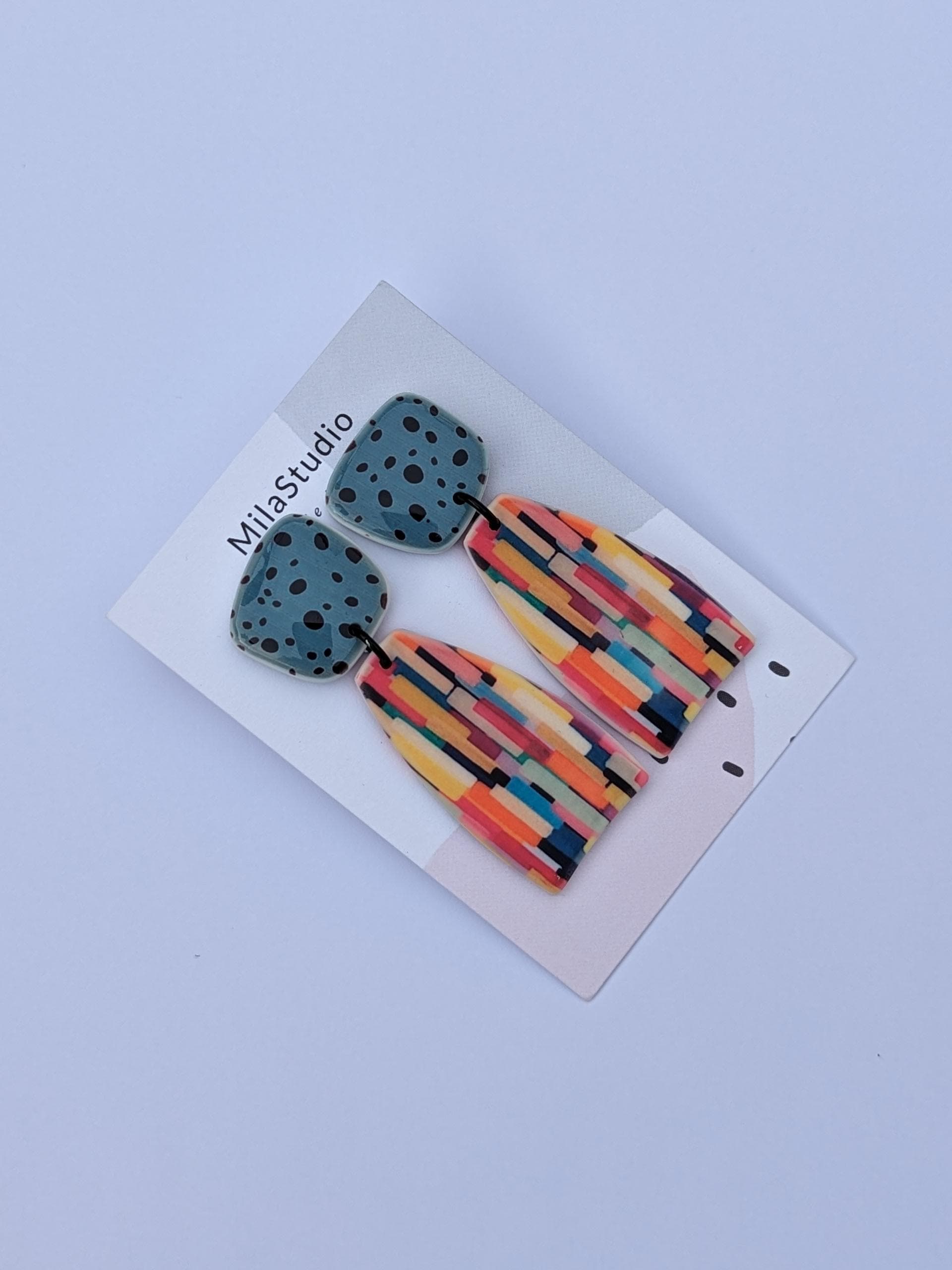 Statement Earrings by Mila Studio • Drop Earrings for Everyday • Birthday Gift for Her • Colourful Jewellery • Art Deco Dangle Earrings