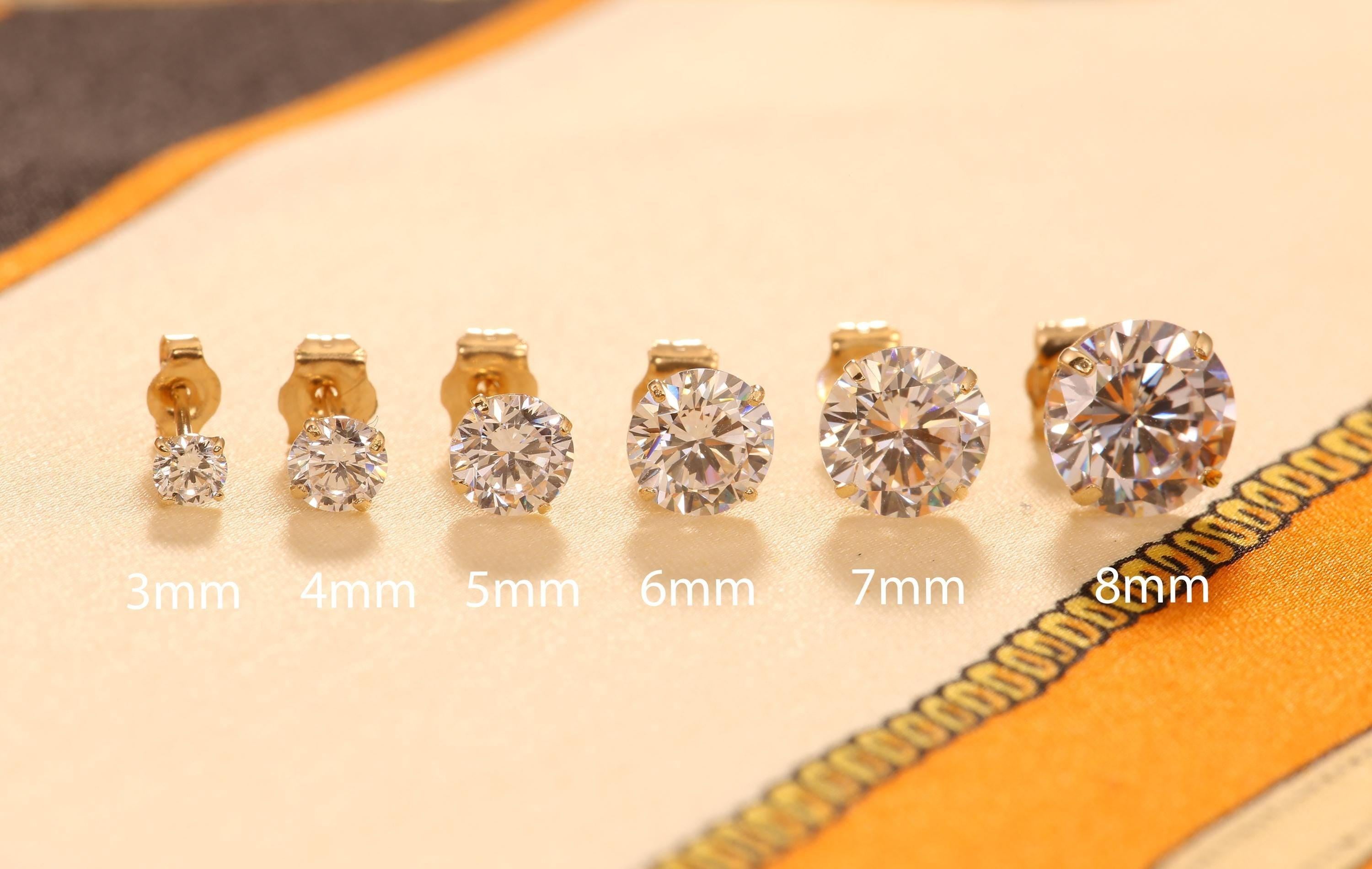 Stunning 14K Solid Yellow Gold CZ Stud Earrings Set - 3 Pairs of Round Screw Back Sleeper Earrings by TILO Jewelry.