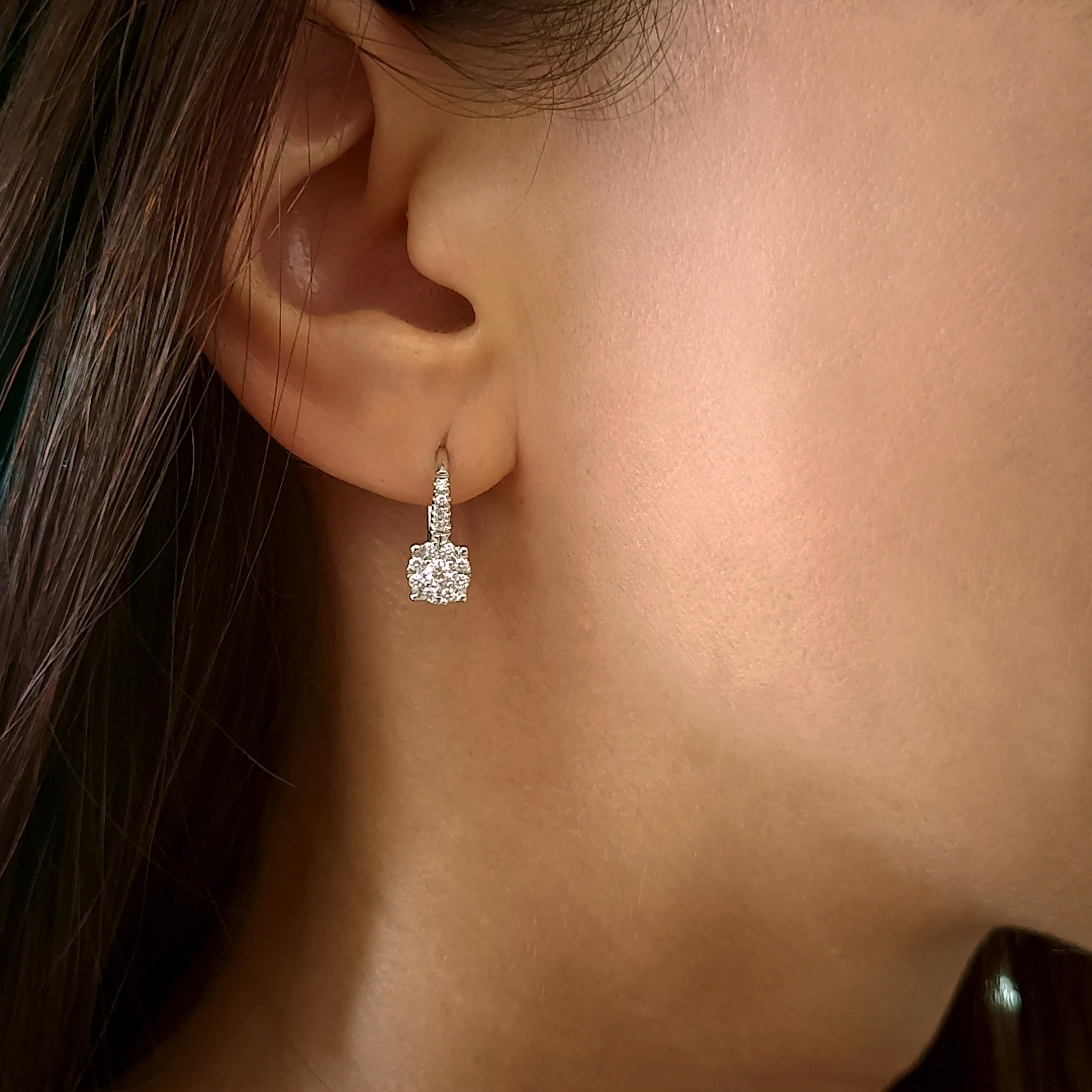 Pavè Diamond Leverback Earrings in 18K White Gold, Dangle Hoop Earrings
