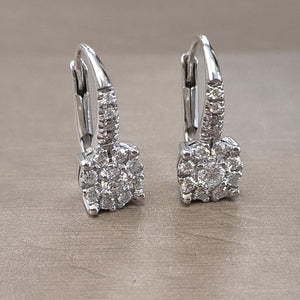Pavè Diamond Leverback Earrings in 18K White Gold, Dangle Hoop Earrings