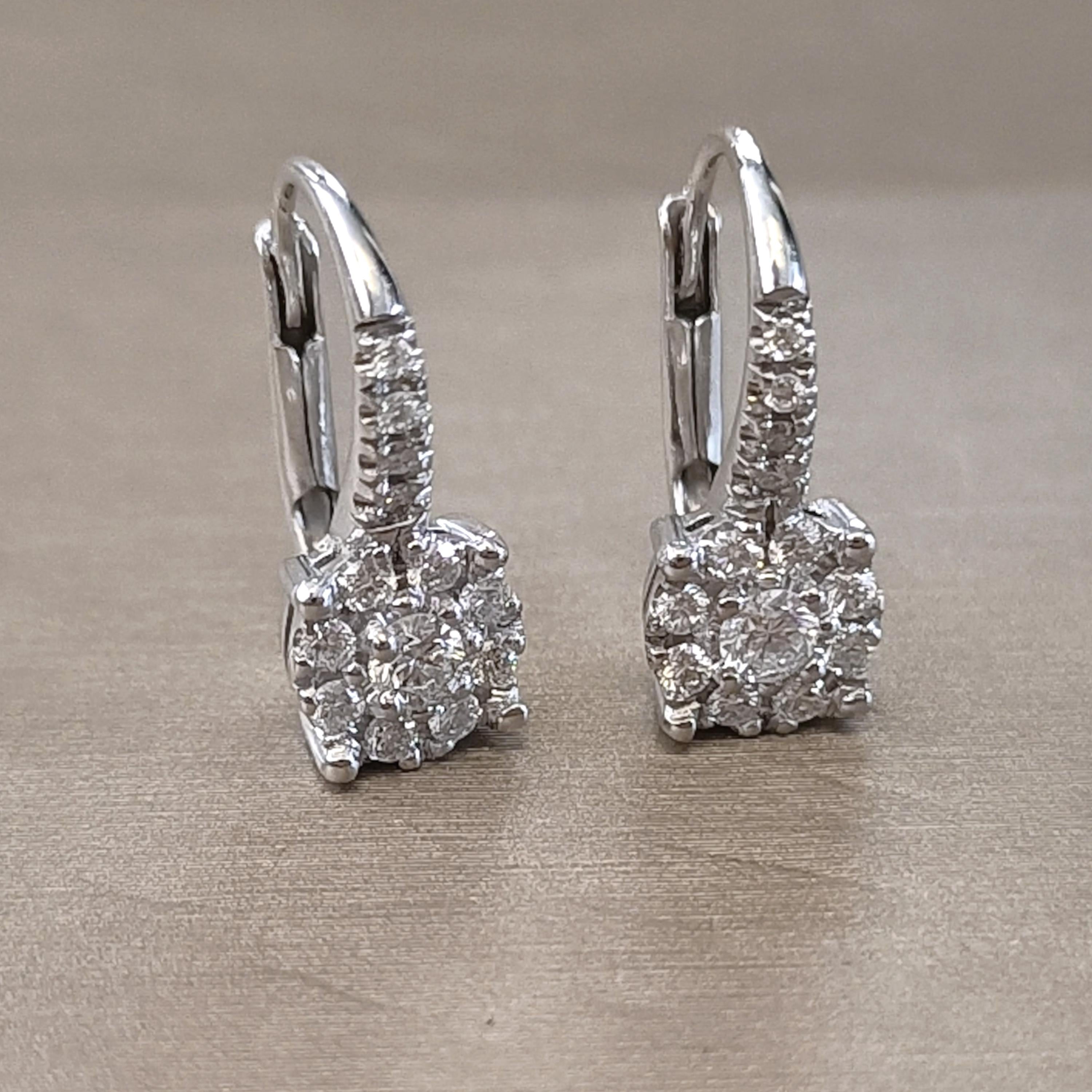 Pavè Diamond Leverback Earrings in 18K White Gold, Dangle Hoop Earrings