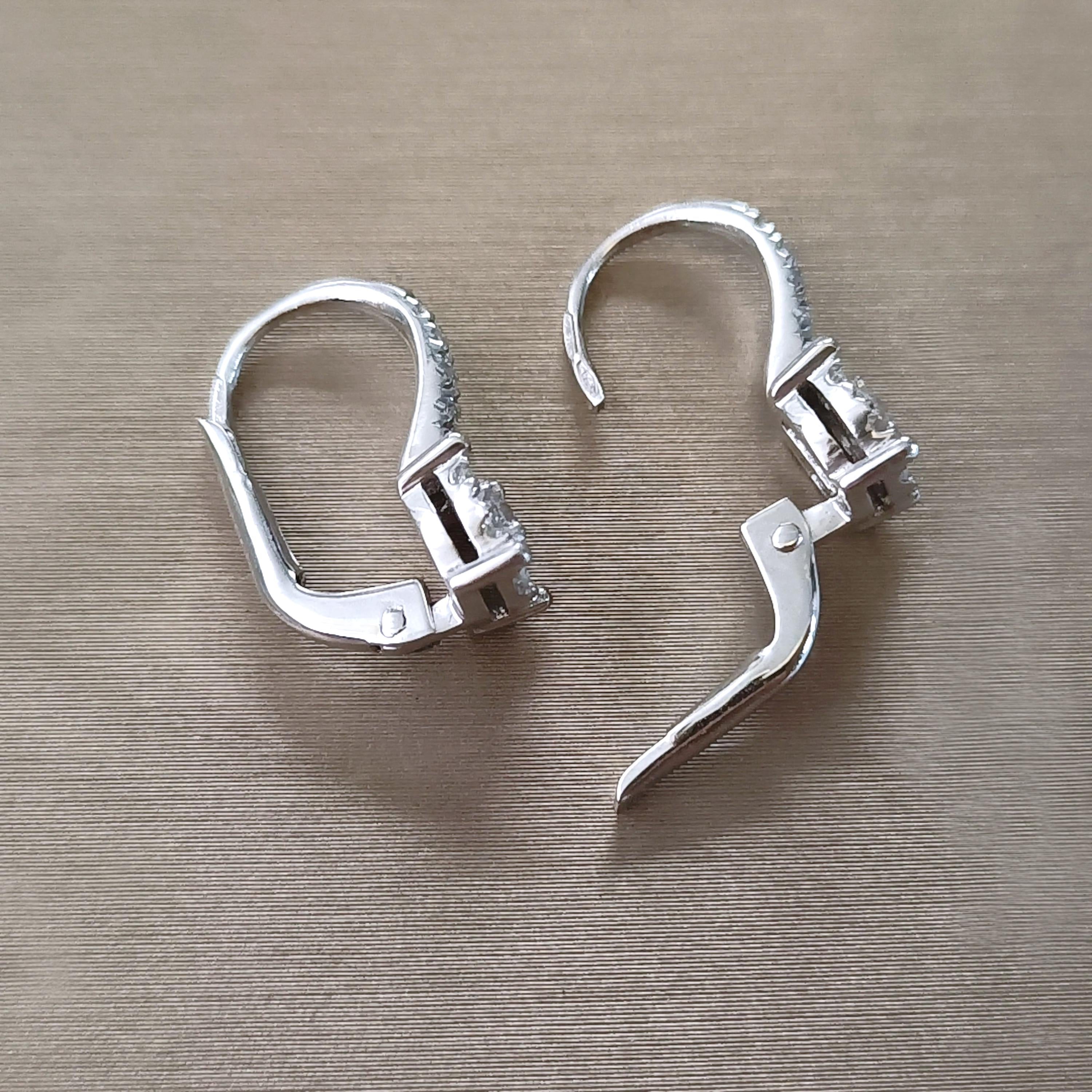 Pavè Diamond Leverback Earrings in 18K White Gold, Dangle Hoop Earrings