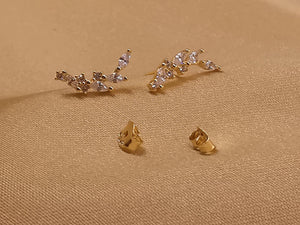 Dainty Olive Leaf Post Studs Ear Climber 14K Gold Plated 925 Silver Leaf Studs Cramler Branches Crystal Climber Earrings