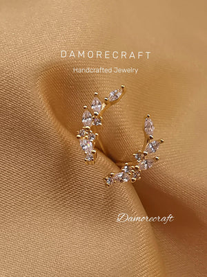Dainty Olive Leaf Post Studs Ear Climber 14K Gold Plated 925 Silver Leaf Studs Cramler Branches Crystal Climber Earrings