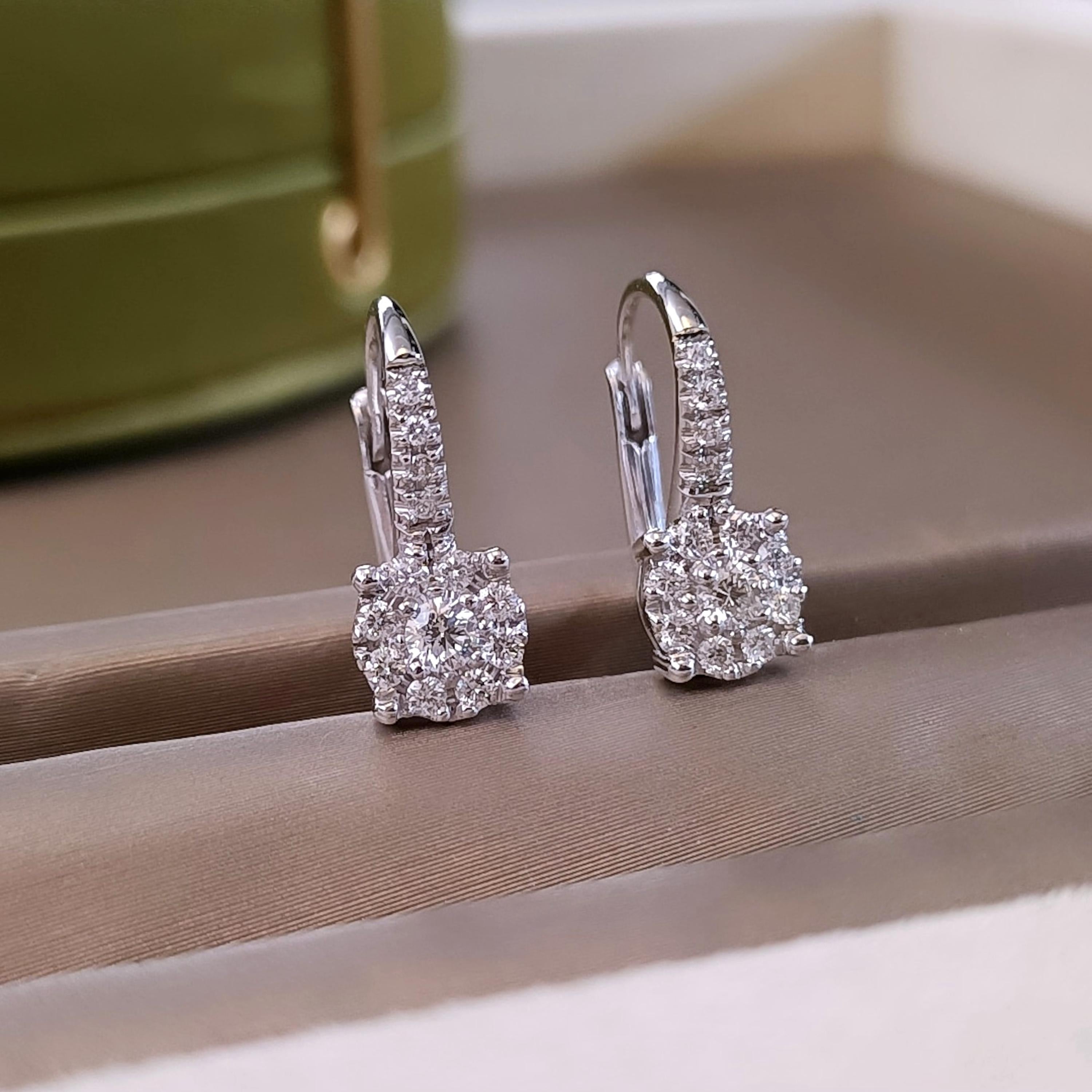 Pavè Diamond Leverback Earrings in 18K White Gold, Dangle Hoop Earrings