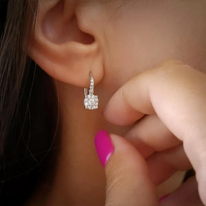 Pavè Diamond Leverback Earrings in 18K White Gold, Dangle Hoop Earrings