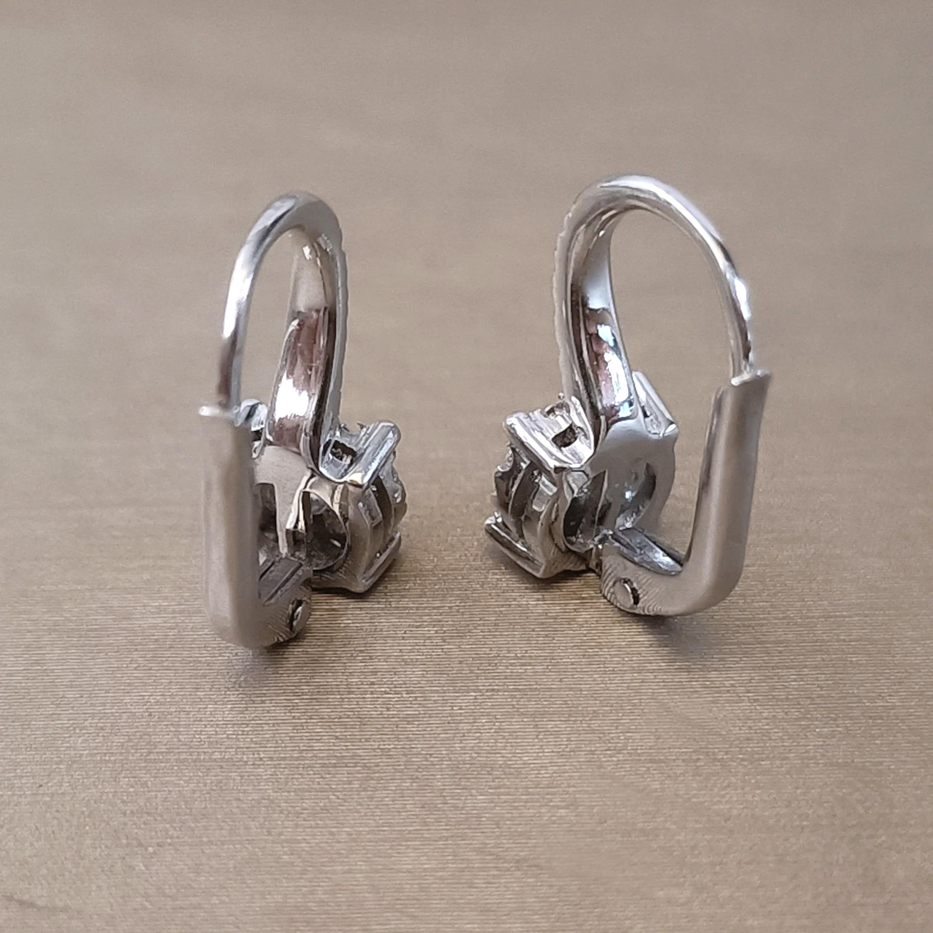 Pavè Diamond Leverback Earrings in 18K White Gold, Dangle Hoop Earrings