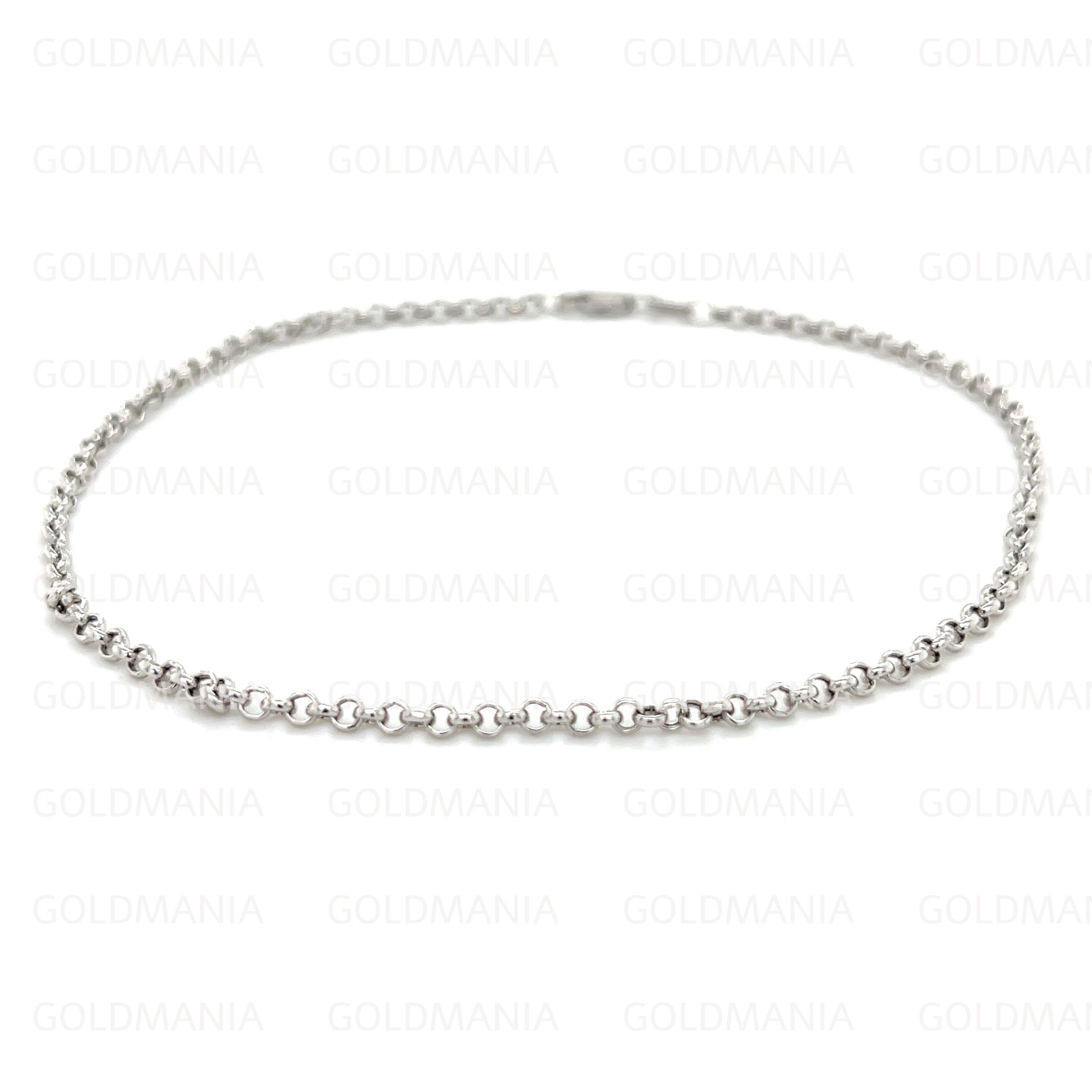 14K White Gold round Link Anklet - 2.0Mm, 10 Inch