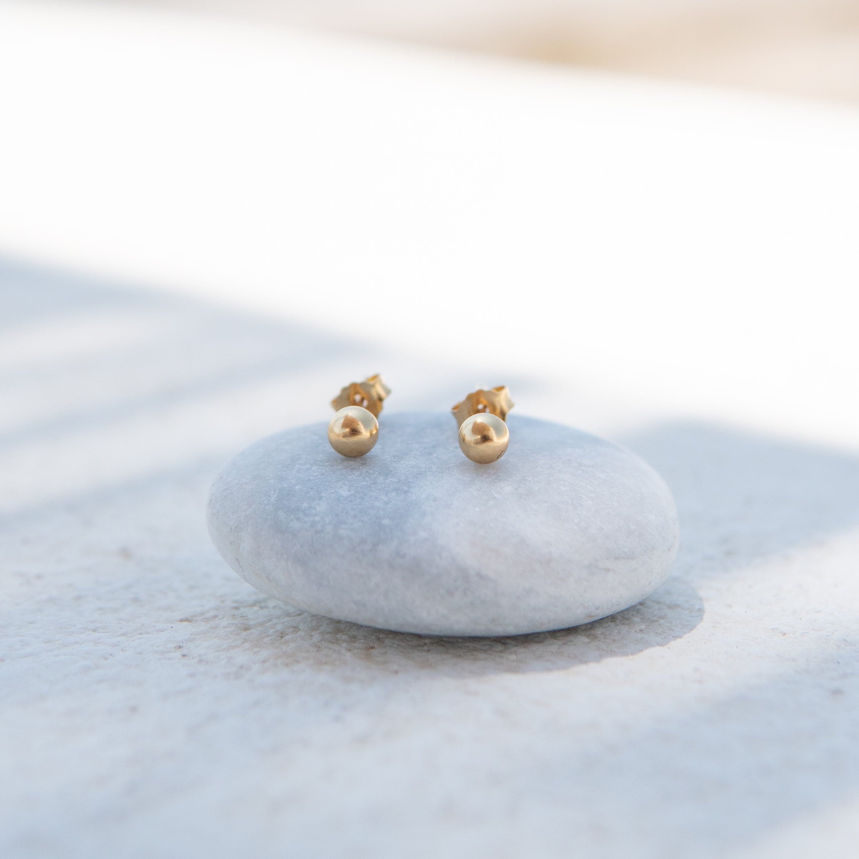14K Gold Plated Ball Stud Earrings: Sterling Silver (0.15")