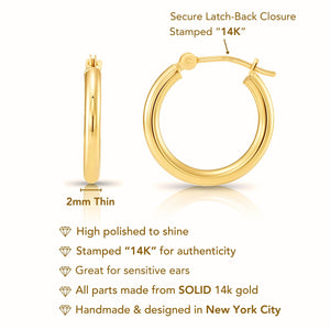 Elevate Your Style with Exquisite Handmade 14K Solid Yellow Gold Round Hoop Earrings.