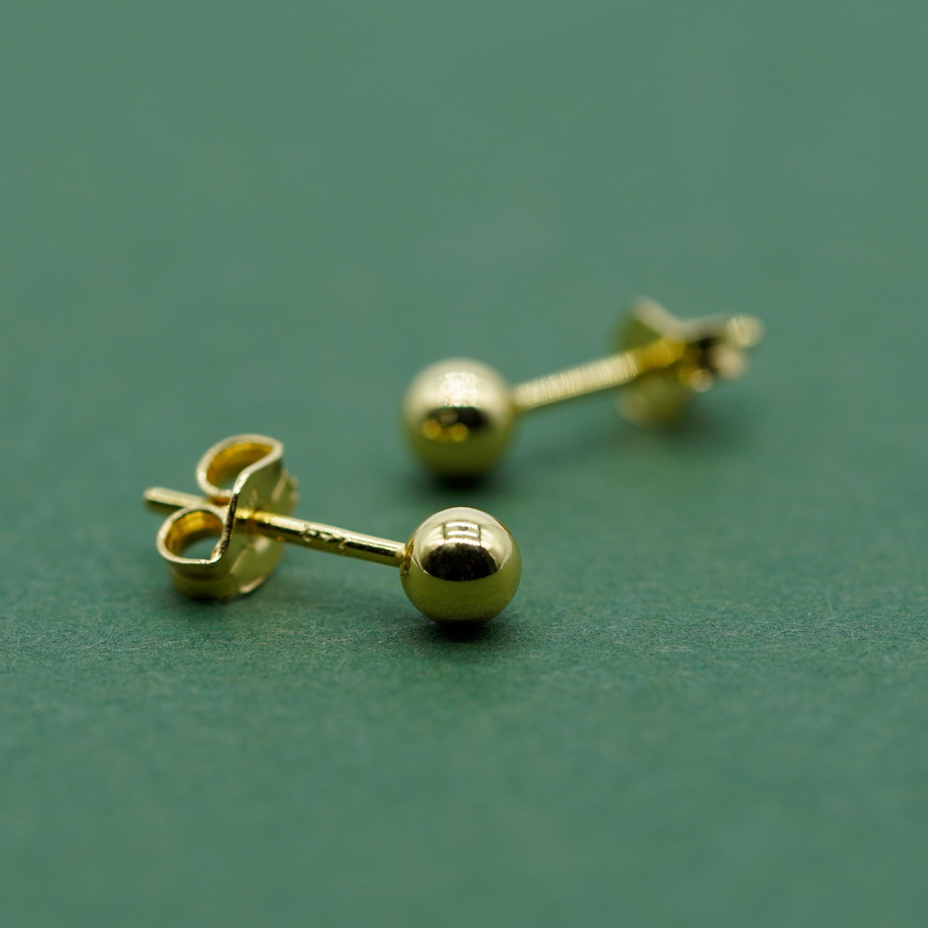 Pair of Gold Plated Sterling Silver Ball Ear Studs Available in Sizes 3,4,5,6Mm Diameters Minimalist Ball Studs for Her