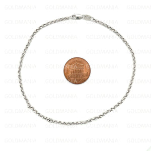 14K White Gold round Link Anklet - 2.0Mm, 10 Inch