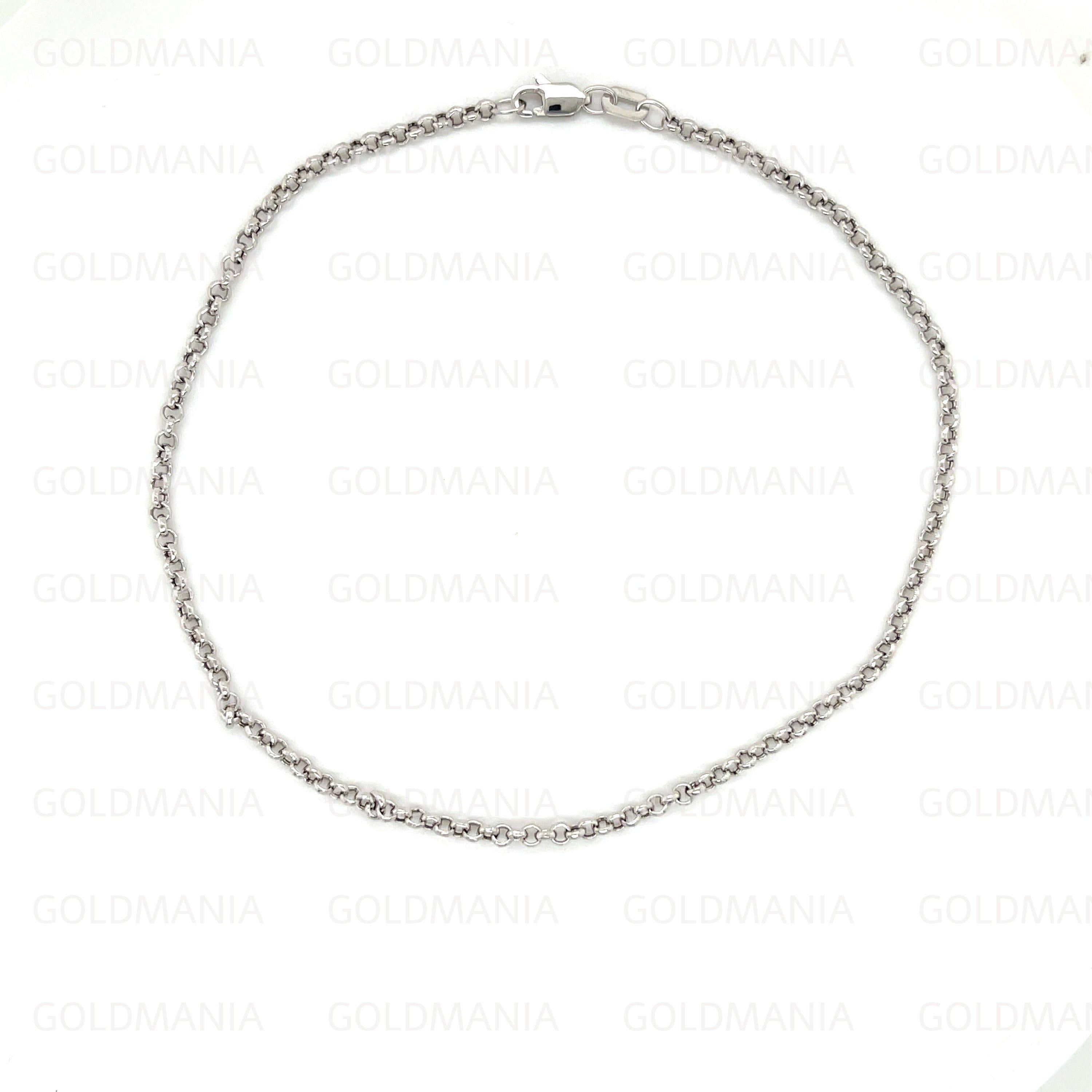 14K White Gold round Link Anklet - 2.0Mm, 10 Inch