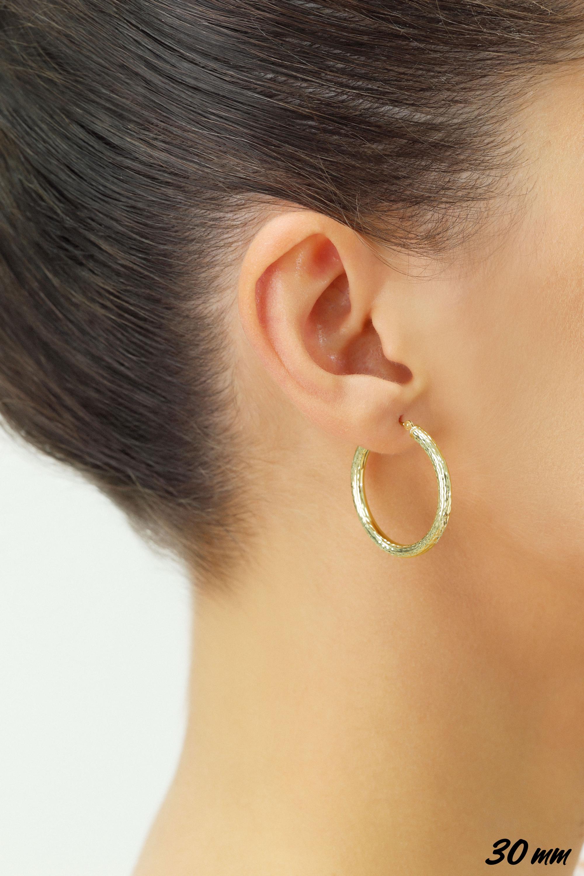 14K Yellow Gold Hand Engraved round Hoop Earrings, Full Diamond-Cut Hoops, Bold & Classy 3Mm, Designed in New York City, by TILO Jewelry