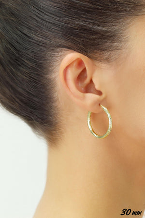 14K Yellow Gold Hand Engraved round Hoop Earrings, Full Diamond-Cut Hoops, Bold & Classy 3Mm, Designed in New York City, by TILO Jewelry