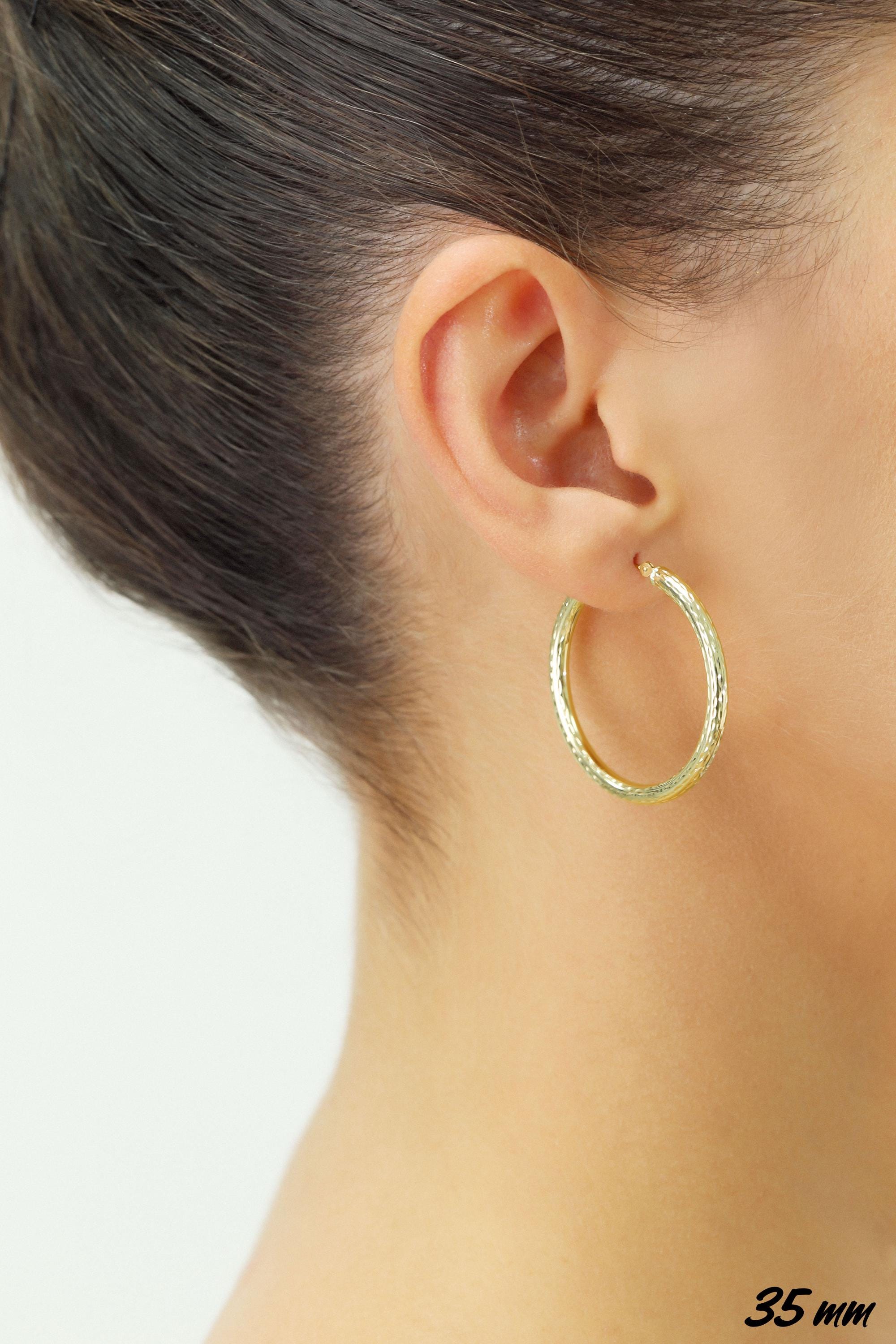14K Yellow Gold Hand Engraved round Hoop Earrings, Full Diamond-Cut Hoops, Bold & Classy 3Mm, Designed in New York City, by TILO Jewelry