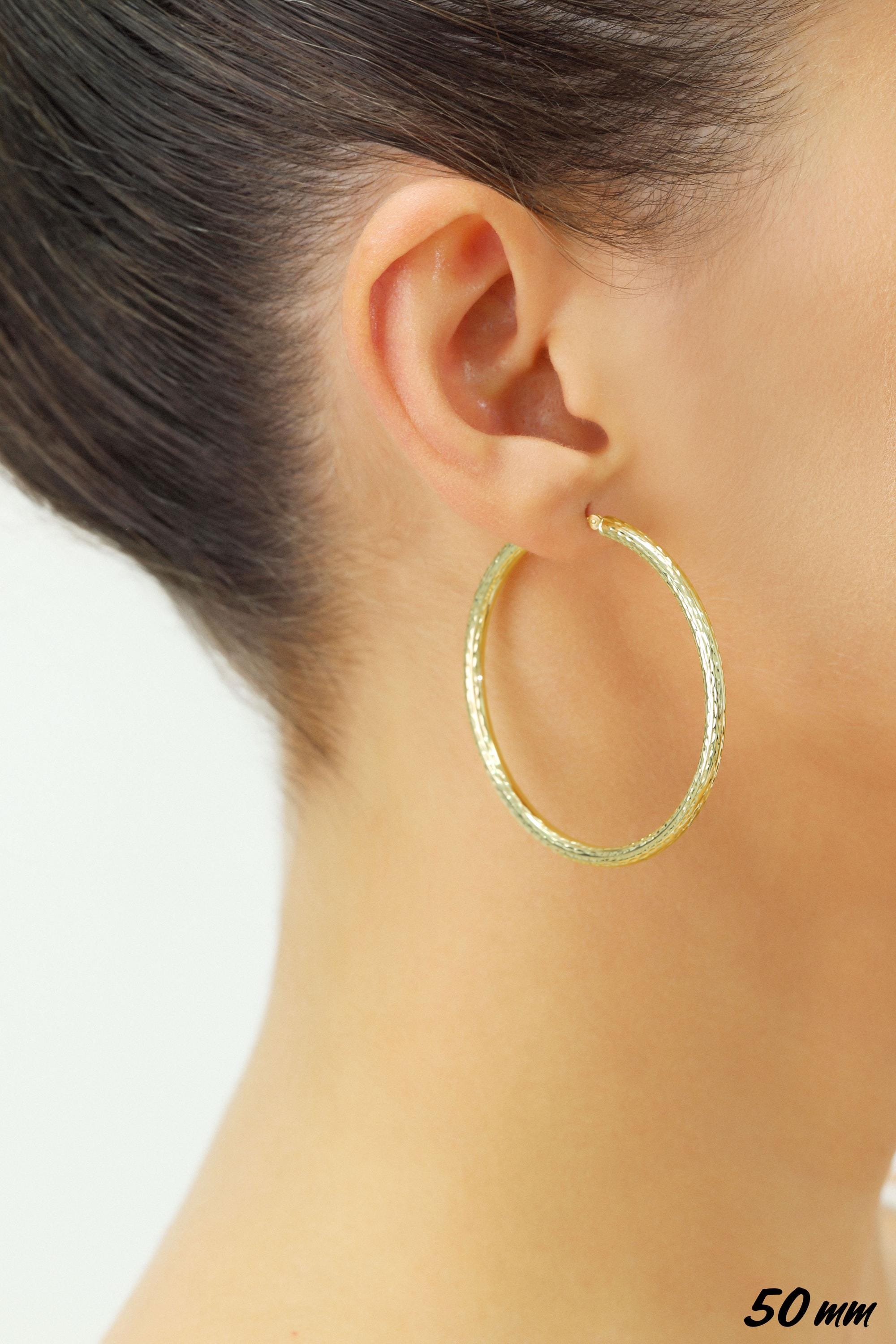14K Yellow Gold Hand Engraved round Hoop Earrings, Full Diamond-Cut Hoops, Bold & Classy 3Mm, Designed in New York City, by TILO Jewelry