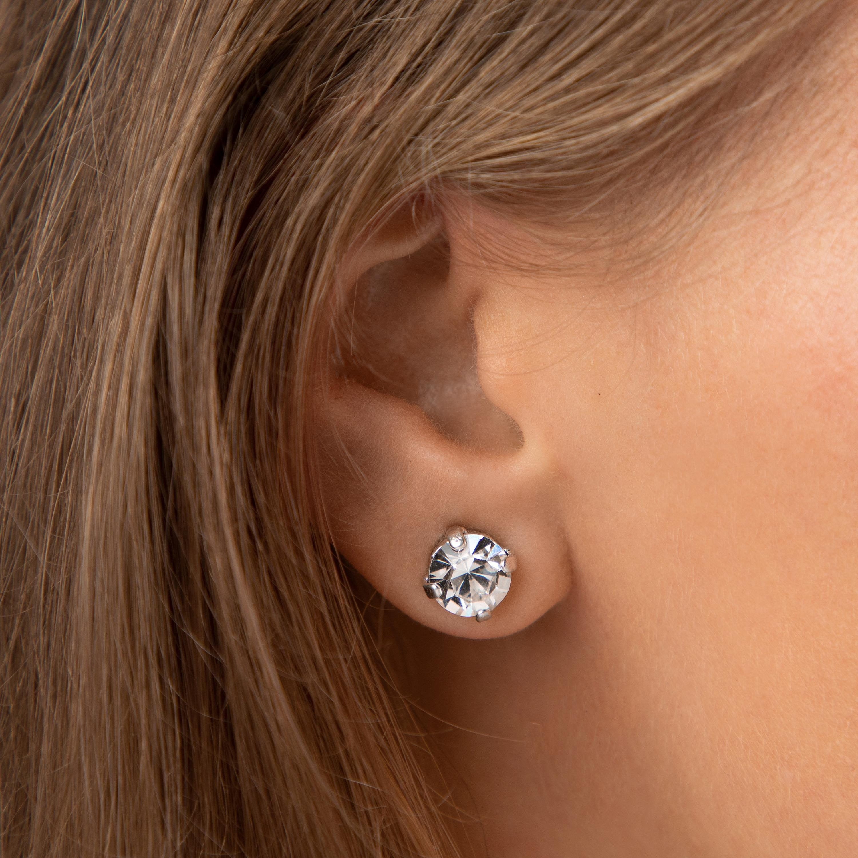 Silver Swarovski Crystal Stud Earrings - 8Mm Elegant Sparkle