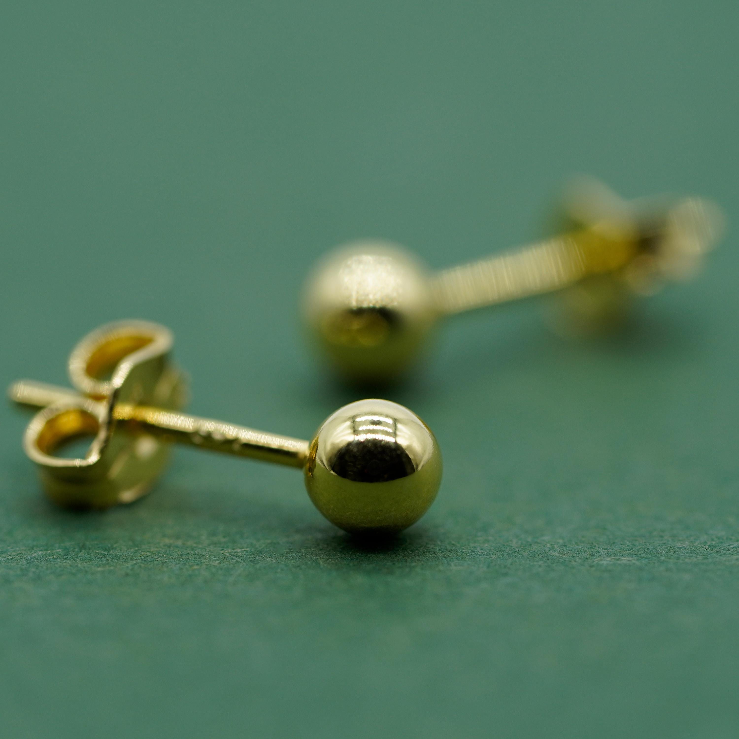 Pair of Gold Plated Sterling Silver Ball Ear Studs Available in Sizes 3,4,5,6Mm Diameters Minimalist Ball Studs for Her
