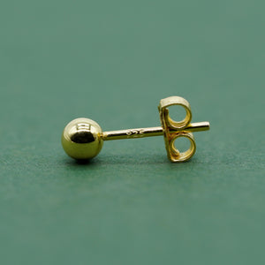 Pair of Gold Plated Sterling Silver Ball Ear Studs Available in Sizes 3,4,5,6Mm Diameters Minimalist Ball Studs for Her