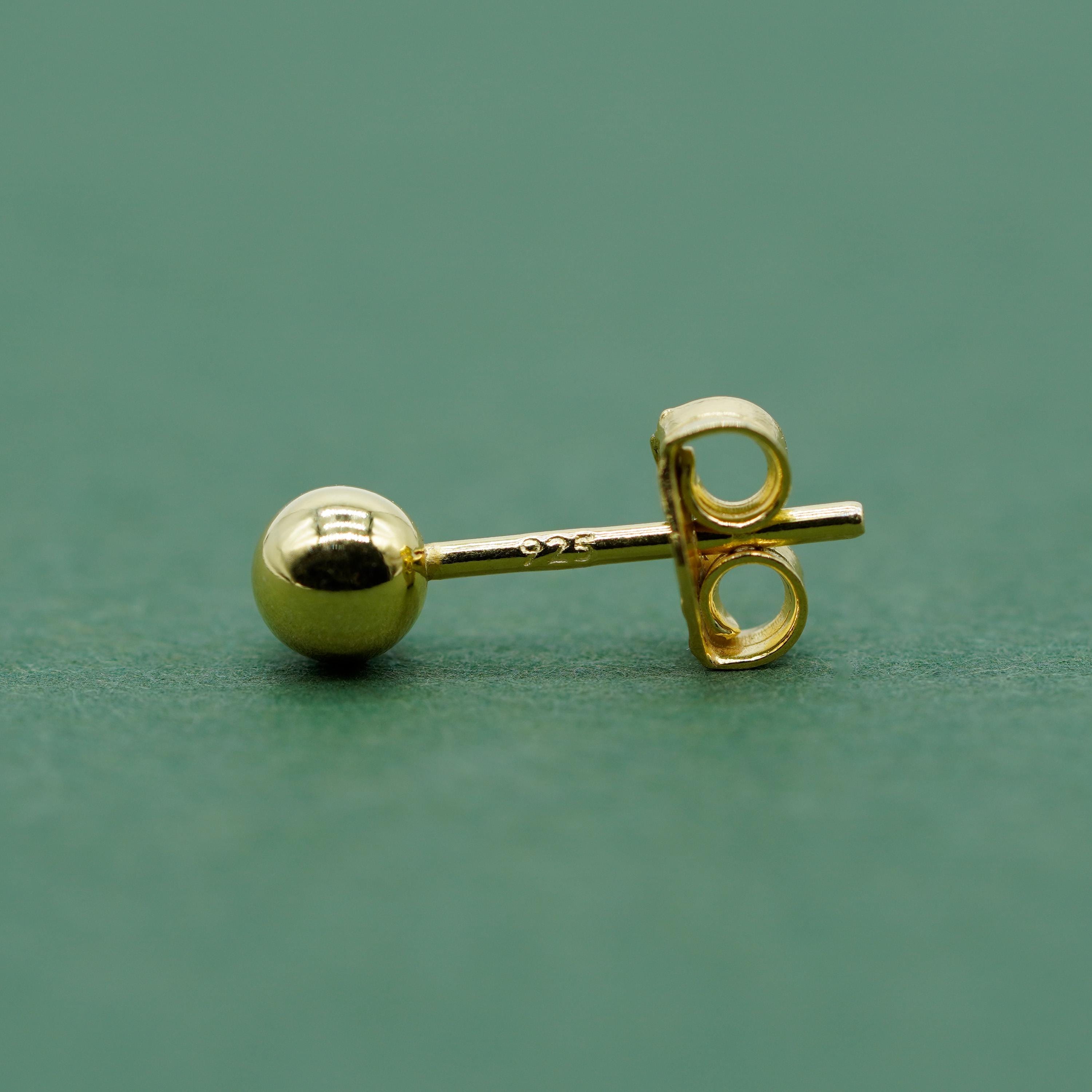 Pair of Gold Plated Sterling Silver Ball Ear Studs Available in Sizes 3,4,5,6Mm Diameters Minimalist Ball Studs for Her