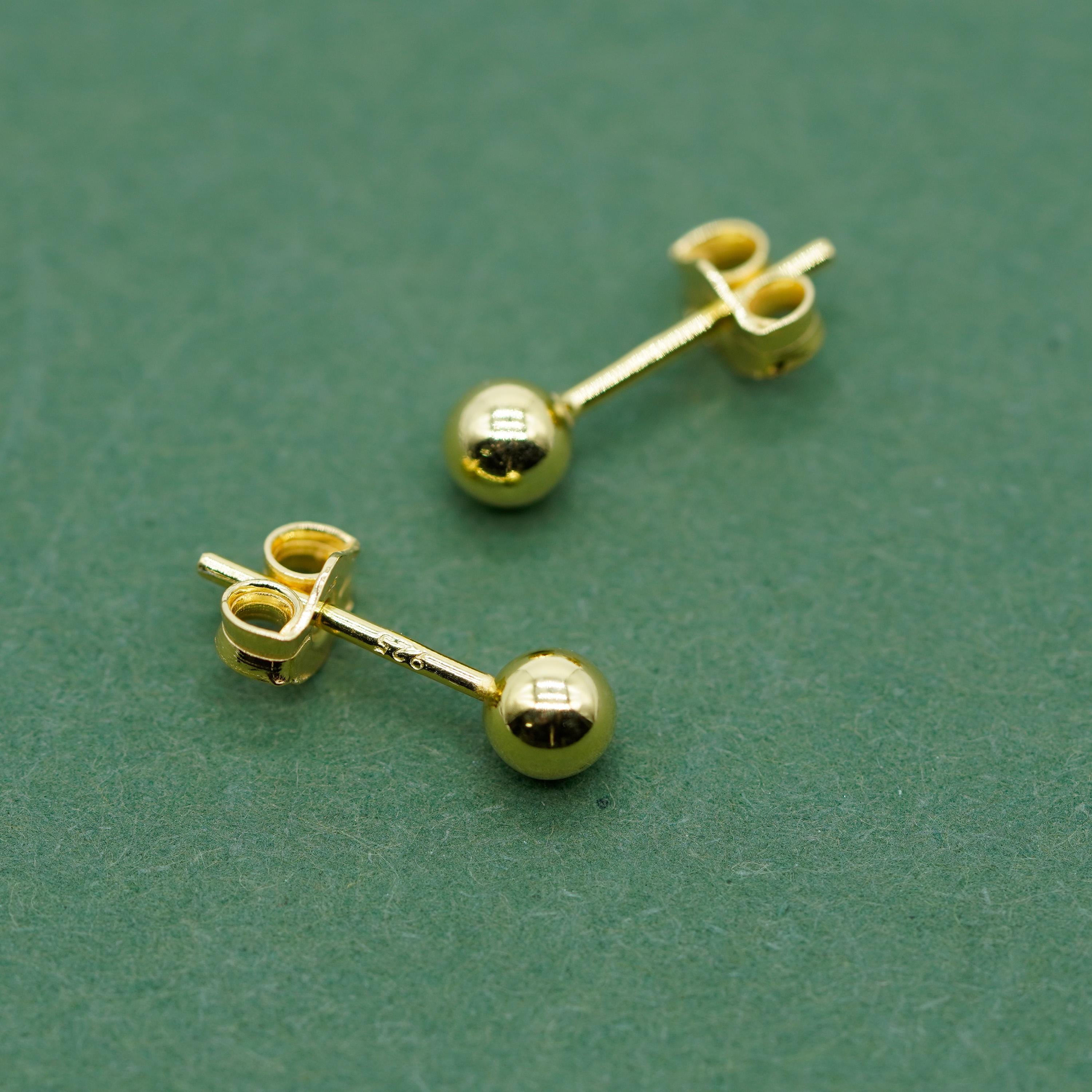 Pair of Gold Plated Sterling Silver Ball Ear Studs Available in Sizes 3,4,5,6Mm Diameters Minimalist Ball Studs for Her