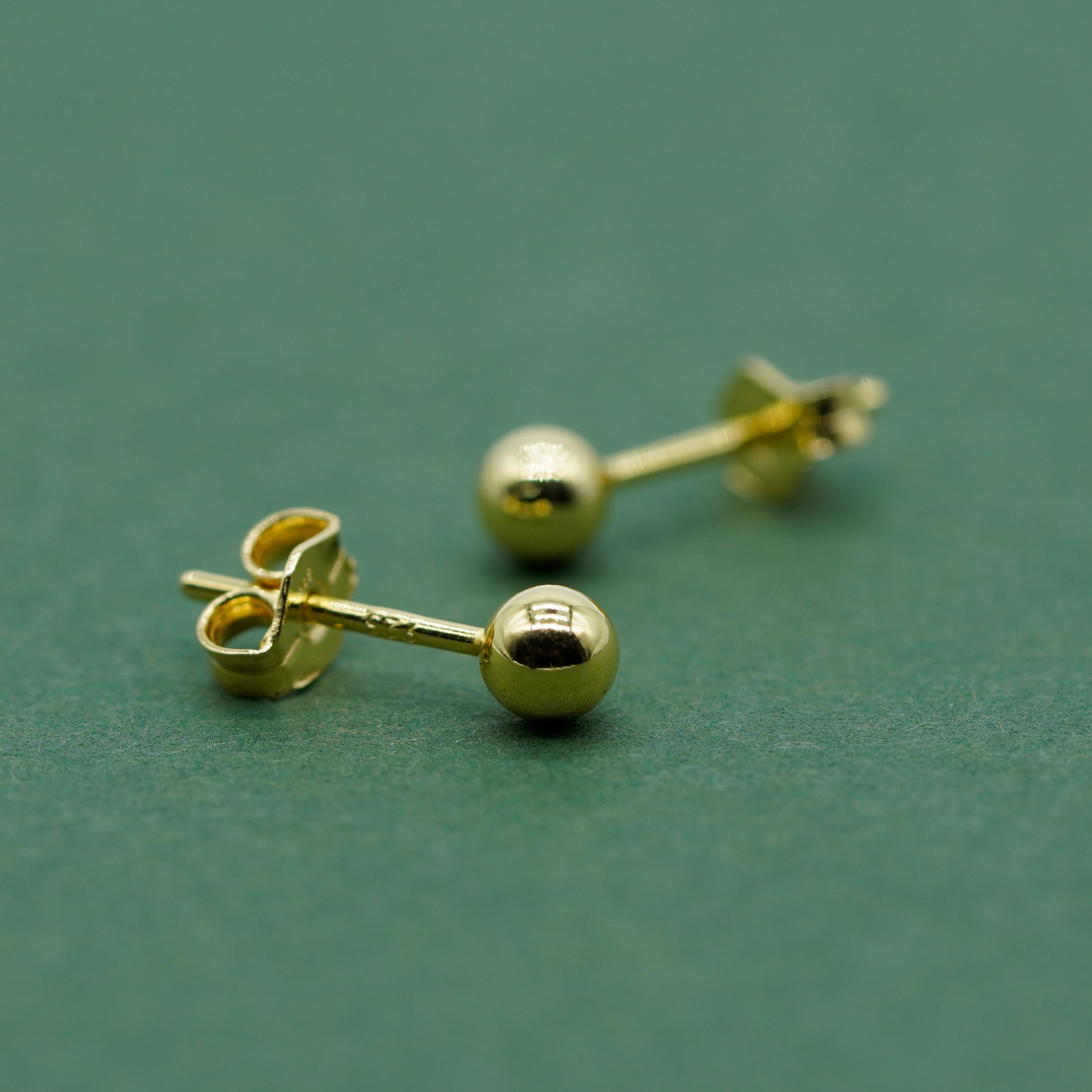 Pair of Gold Plated Sterling Silver Ball Ear Studs Available in Sizes 3,4,5,6Mm Diameters Minimalist Ball Studs for Her