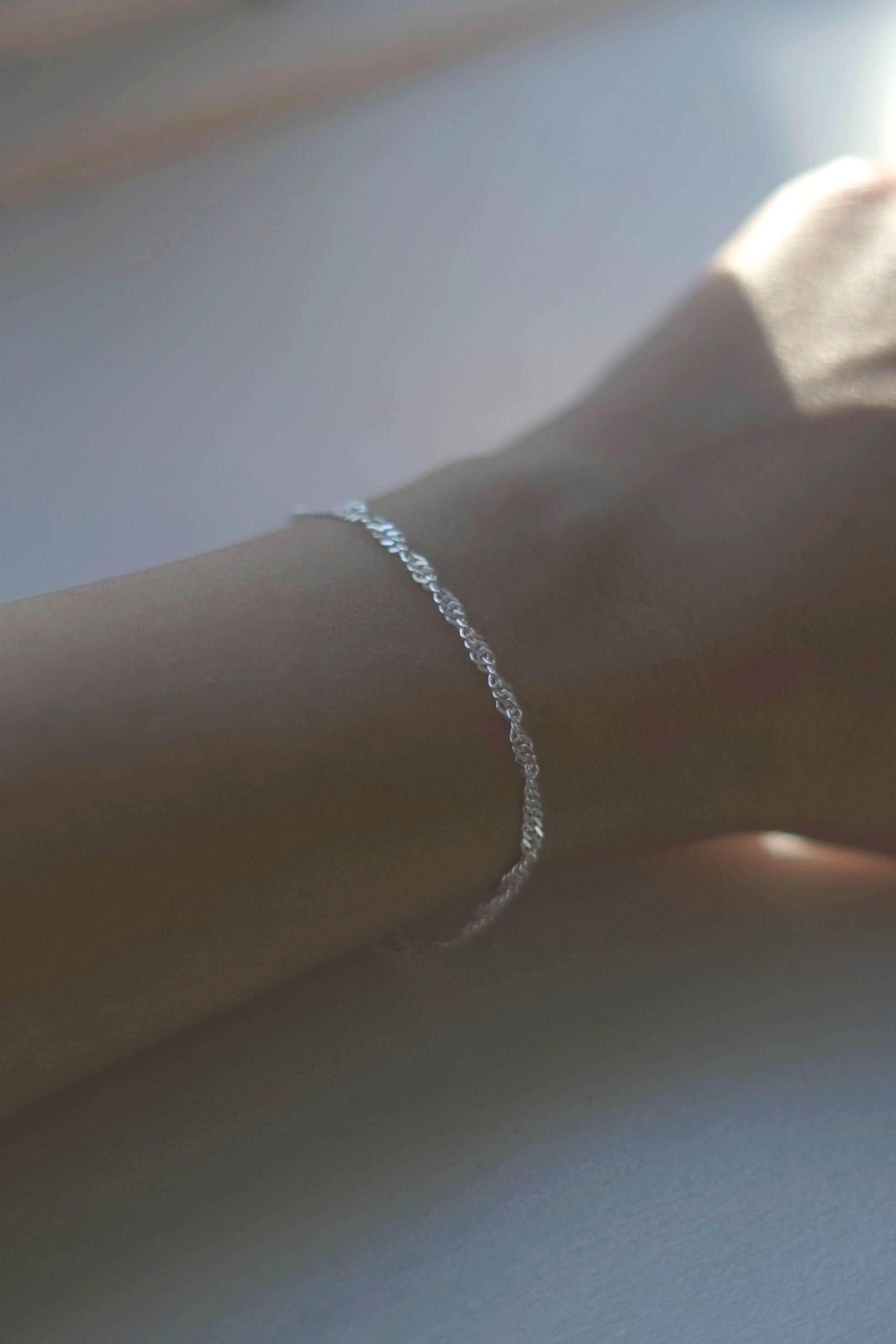 Dainty Sterling Silver Twist Curb Chain Bracelet - Perfect Birthday Gift for Her.