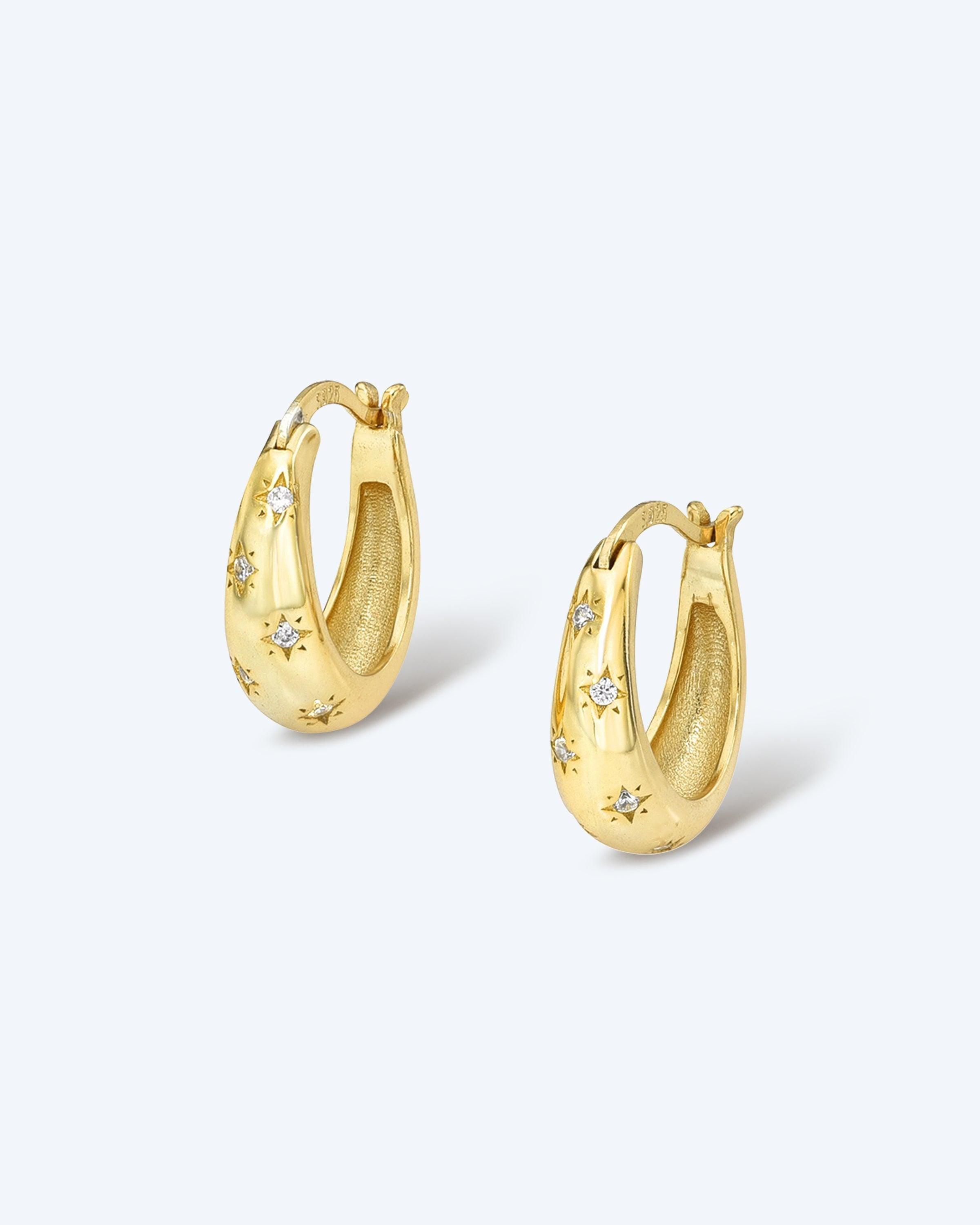 18K Gold Starburst Dome Huggie Earrings - Water Resistant & Hypoallergenic, Designed in LA.