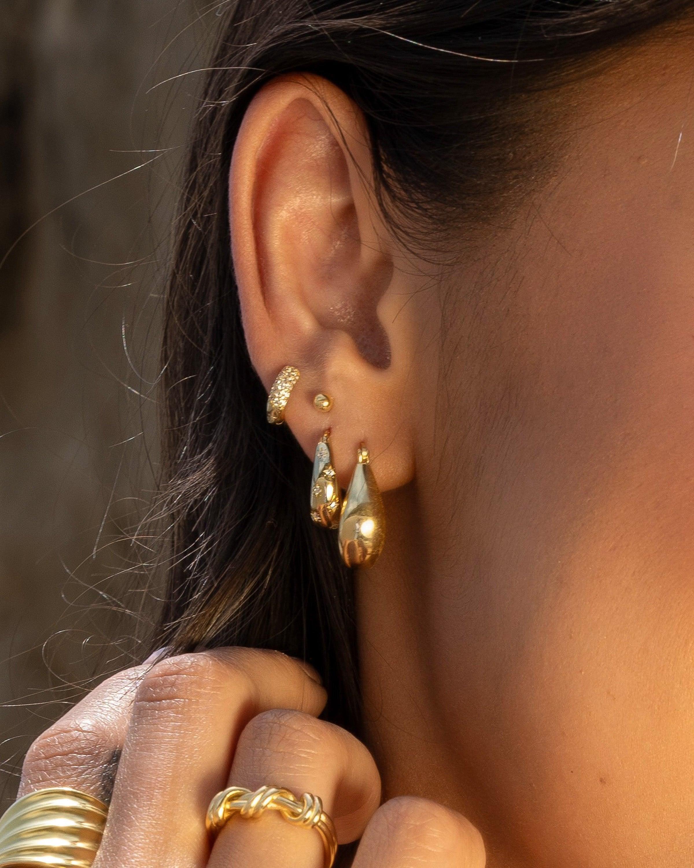 18K Gold Starburst Dome Huggie Earrings - Water Resistant & Hypoallergenic, Designed in LA.