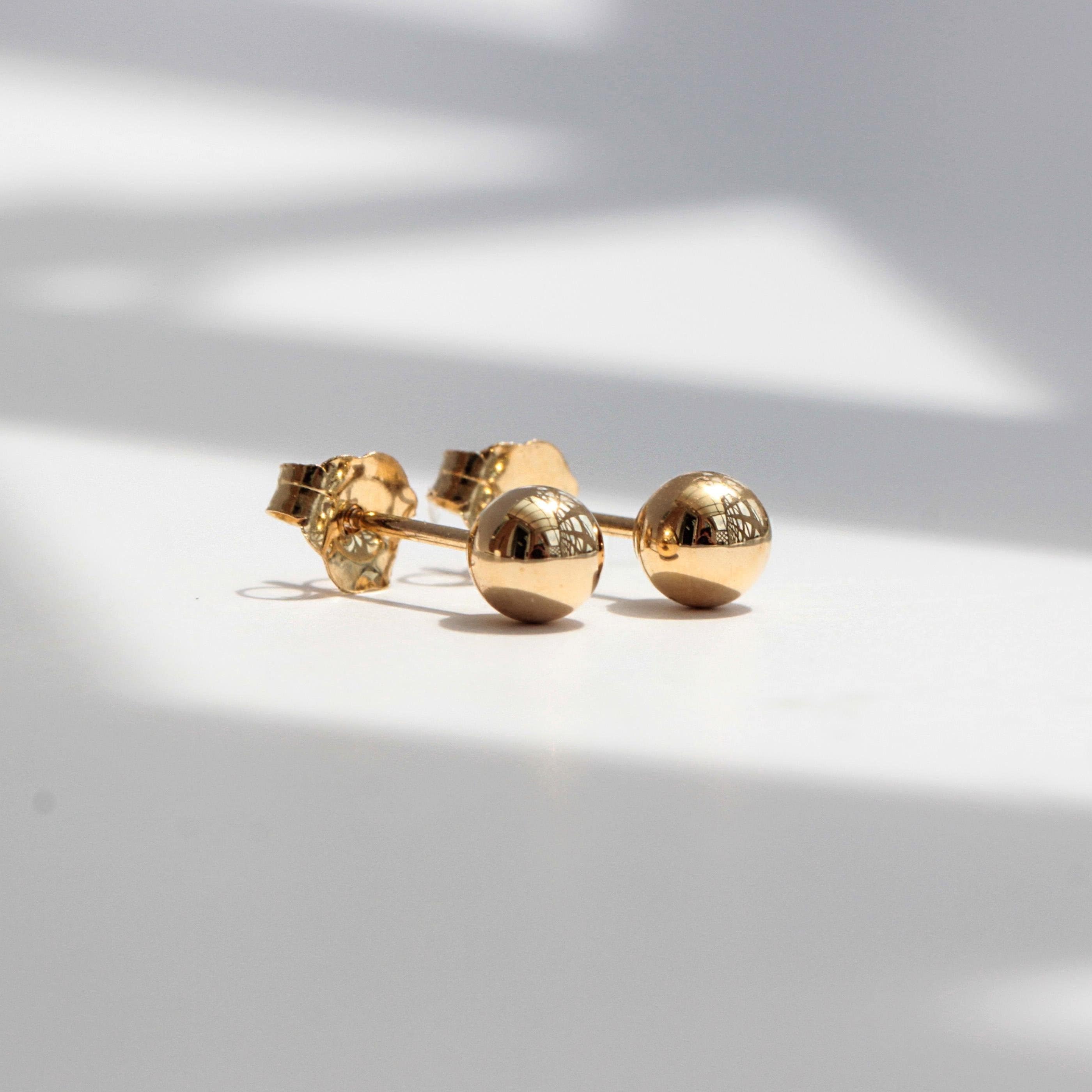 Solid Gold 14K Ball Post Studs Tiny Simple Sphere Earrings Men Women Kids Ear Decor round Bead Earlobe Piercing Minimalist Unisex Jewelry
