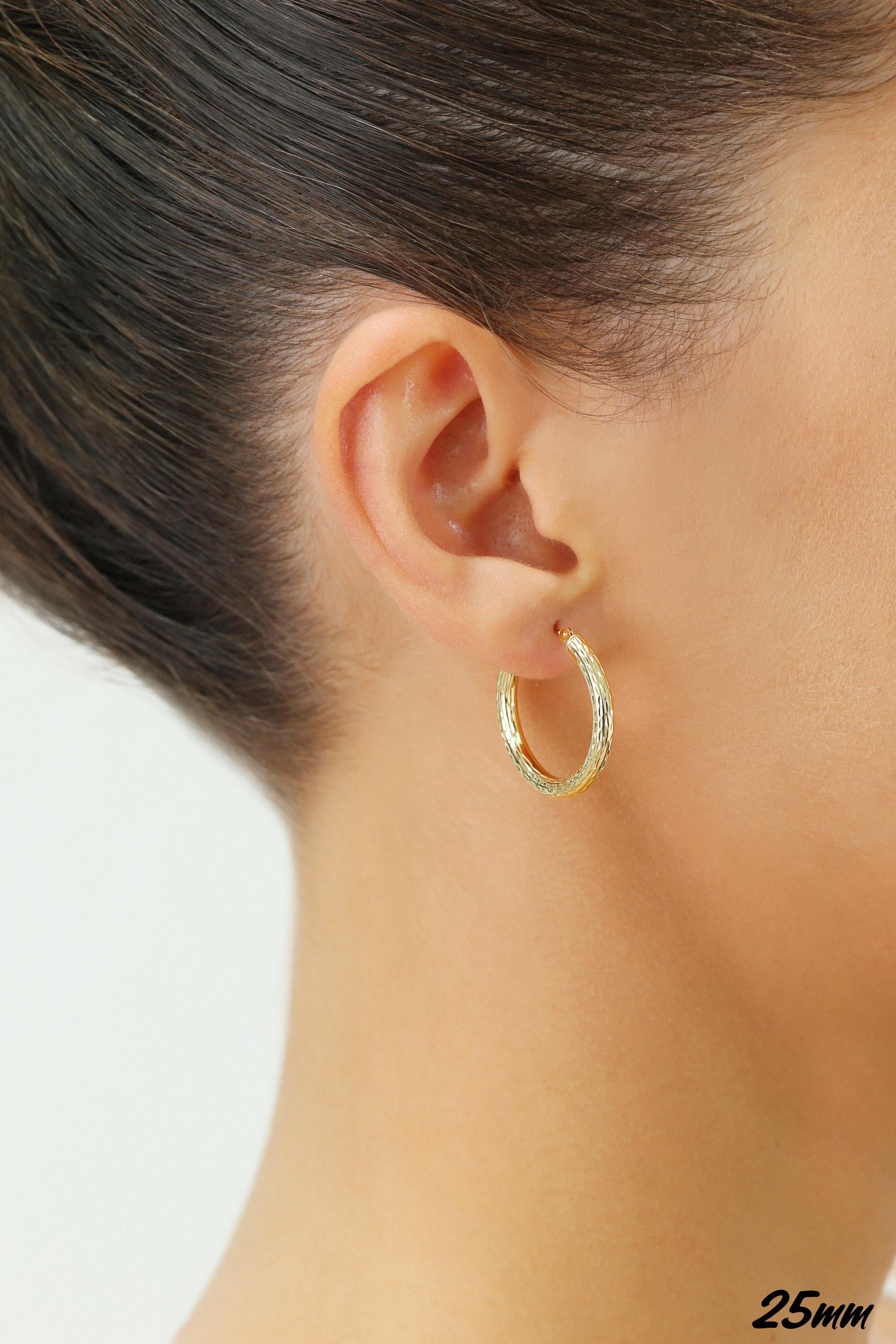 14K Yellow Gold Hand Engraved round Hoop Earrings, Full Diamond-Cut Hoops, Bold & Classy 3Mm, Designed in New York City, by TILO Jewelry