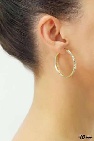14K Yellow Gold Hand Engraved round Hoop Earrings, Full Diamond-Cut Hoops, Bold & Classy 3Mm, Designed in New York City, by TILO Jewelry