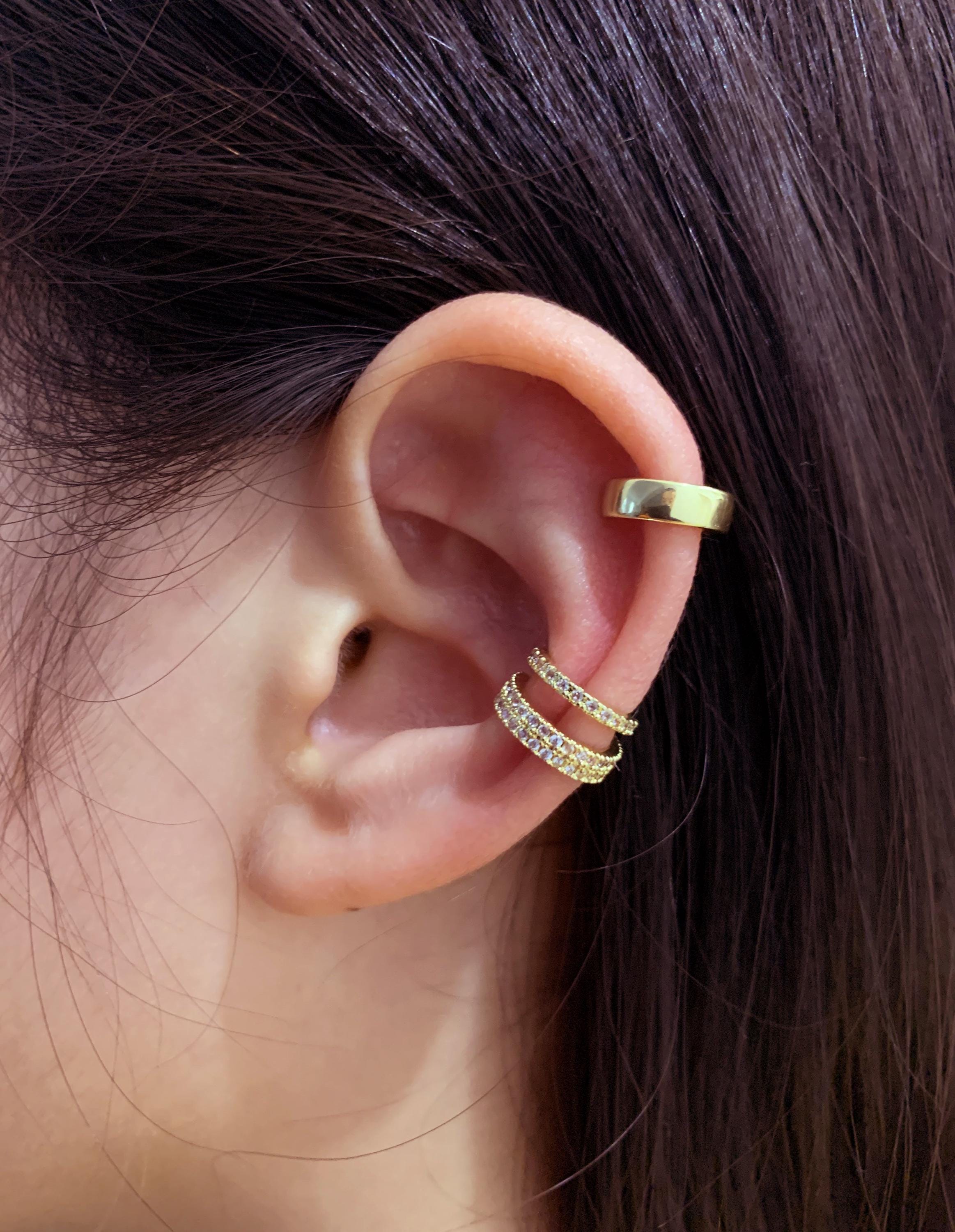 CZ Diamond Ear Cuff Set: 14K Gold Plated, No Piercing- Q01ECS2
