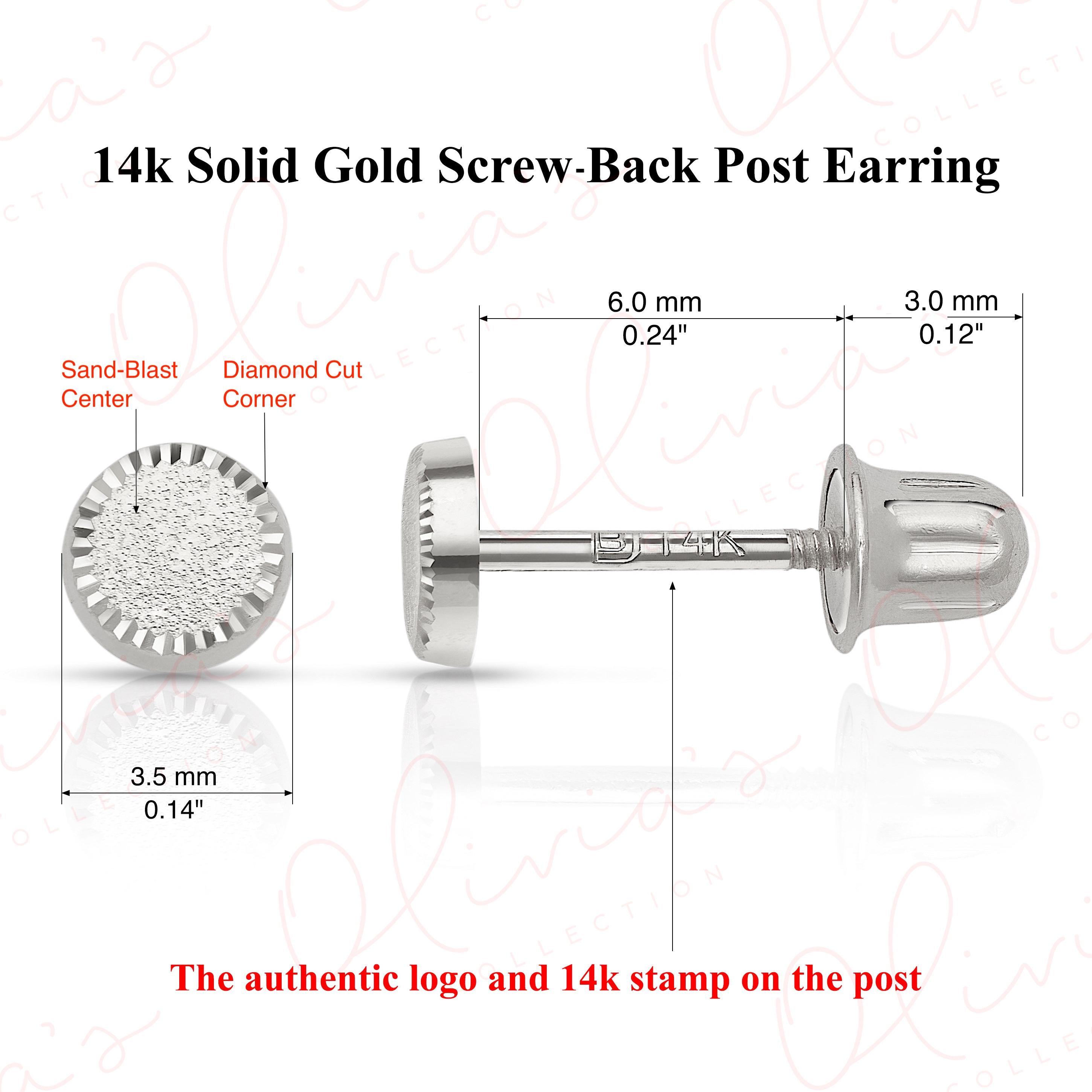 14K Solid Gold Circle Stud Earrings: Diamond Cut Sandblast Finish