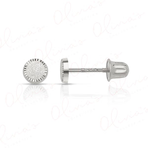 14K Solid Gold Circle Stud Earrings: Diamond Cut Sandblast Finish