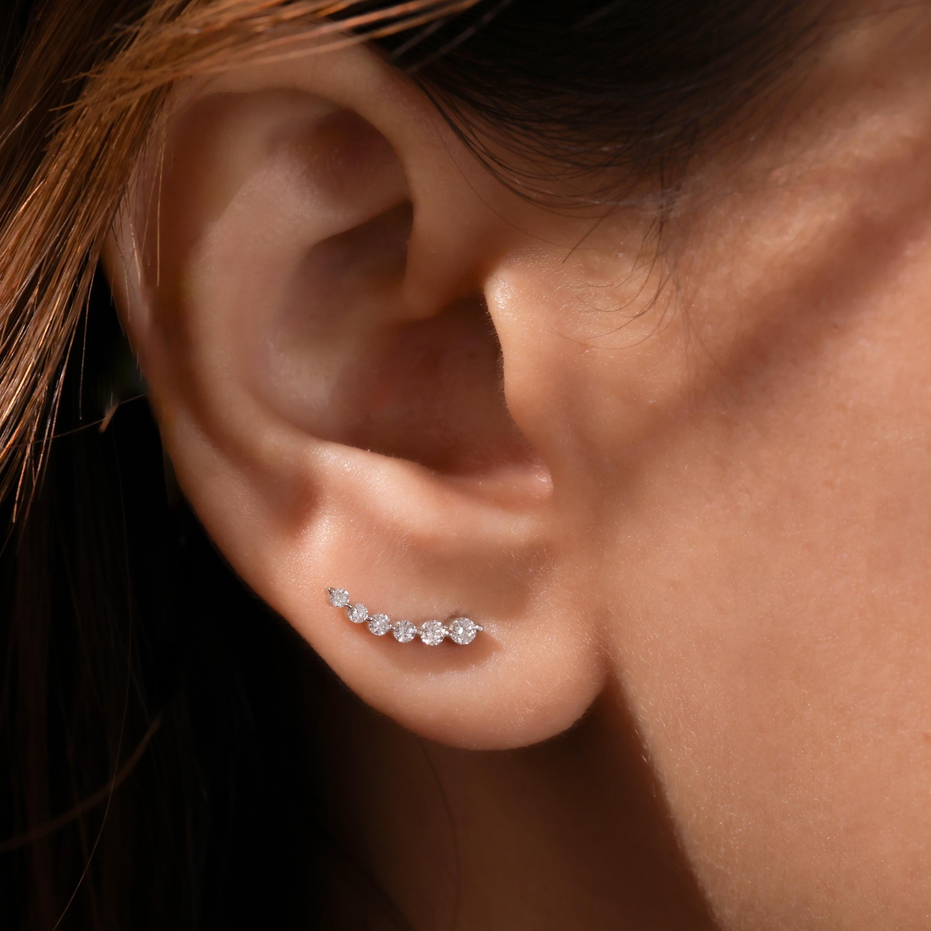 Ear Climber Earring, Lab Grown Diamond Stud Earring Diamond Ear Cuff, Statement Earring, 14K Gold Dainty Earring, Designer Earring for Women