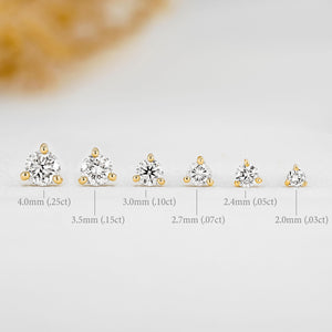 SINGLE 14K Gold Natural Diamond Stud Earring: Minimalist Three Prong Setting
