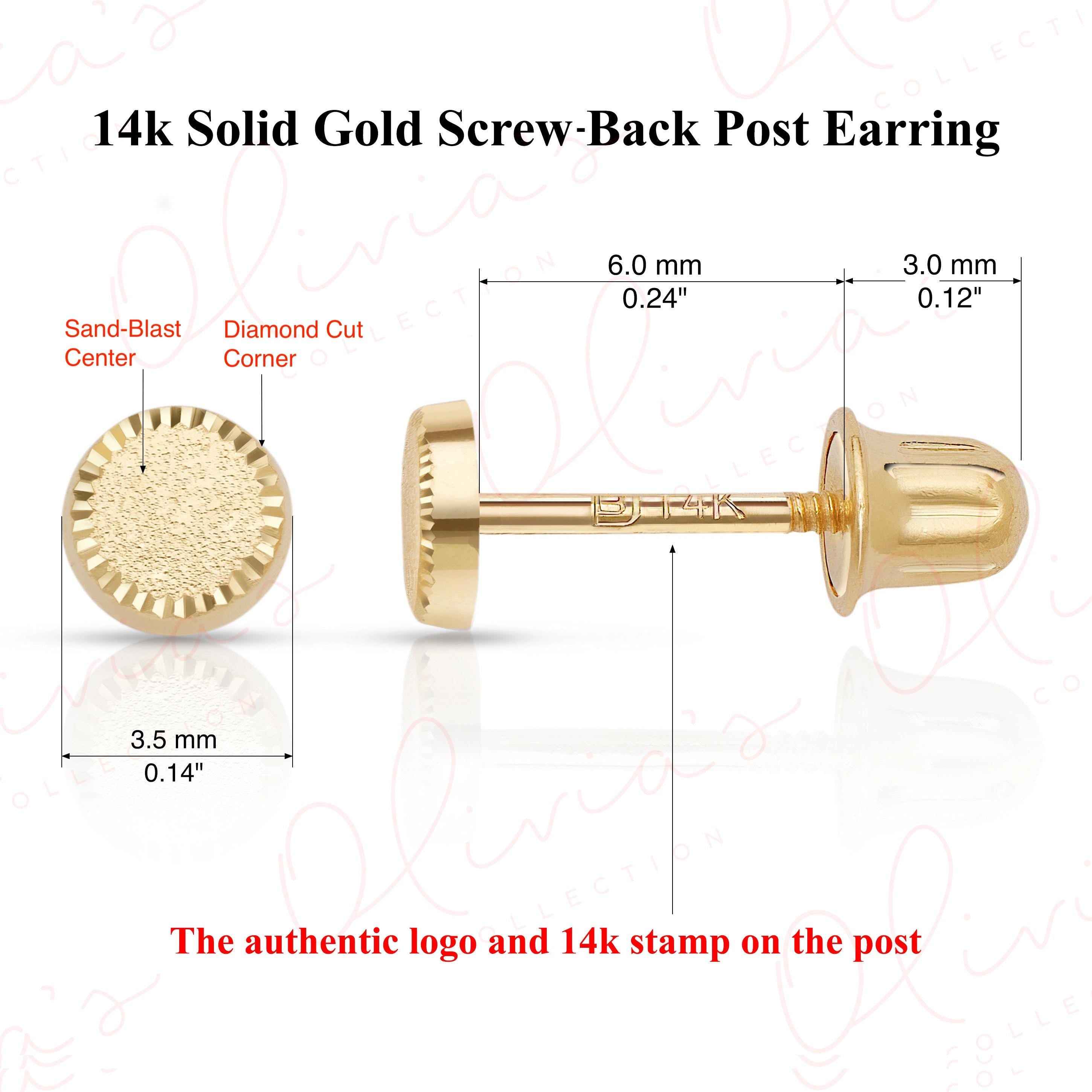 14K Solid Gold Circle Stud Earrings: Diamond Cut Sandblast Finish