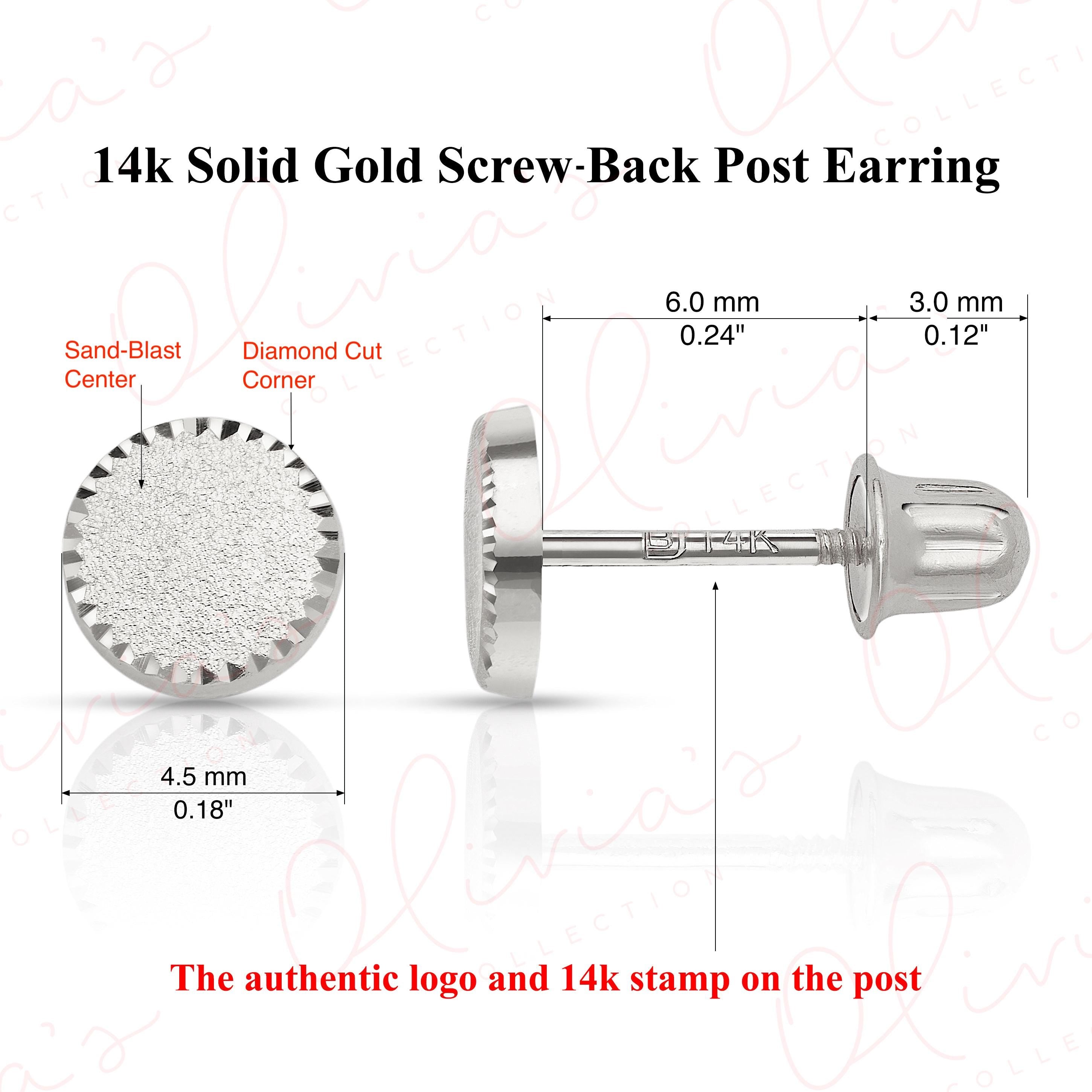 14K Solid Gold Circle Stud Earrings: Diamond Cut Sandblast Finish