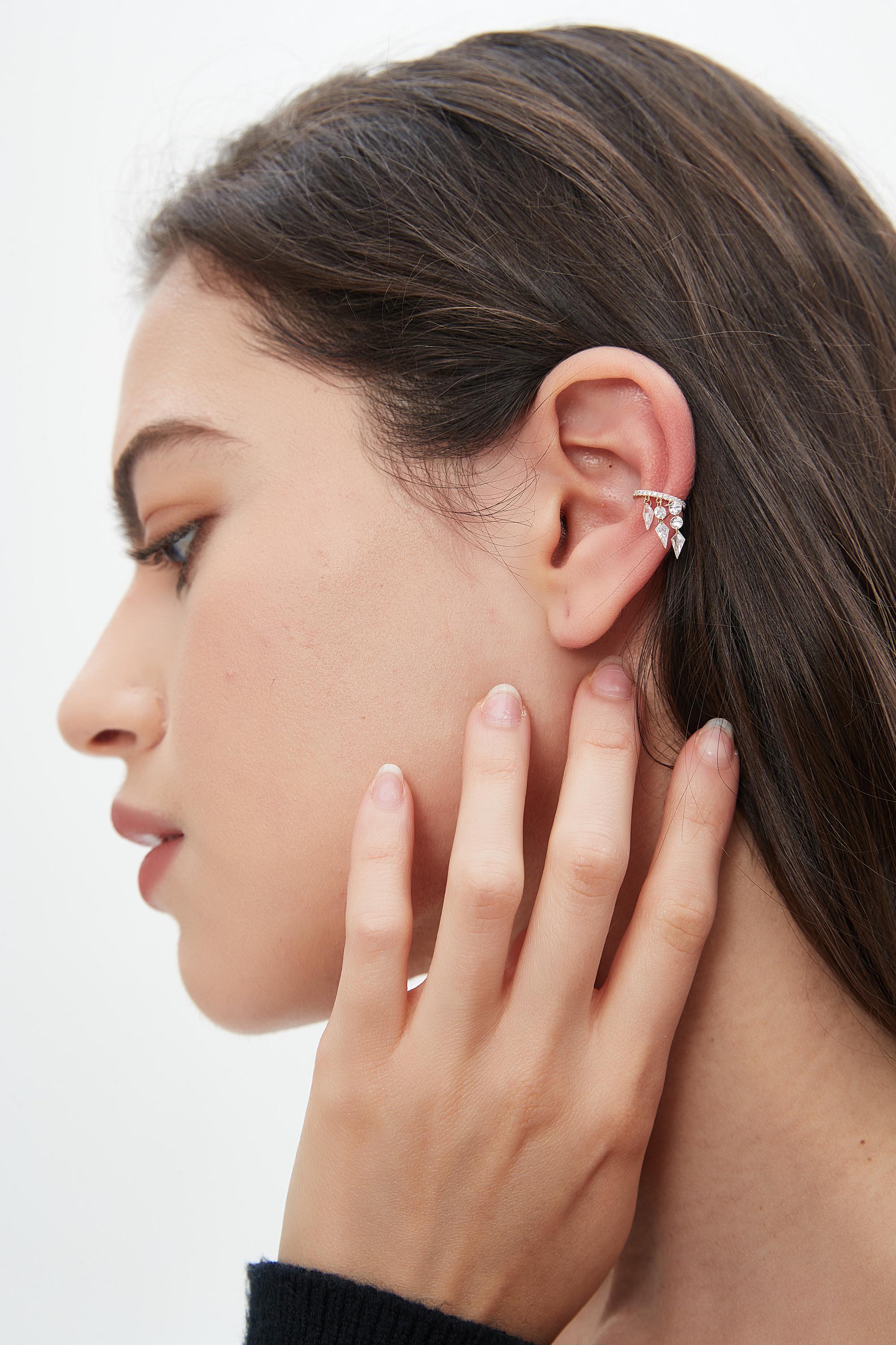 18K Gold Kite Diamond Ear Cuff: No Piercing Needed