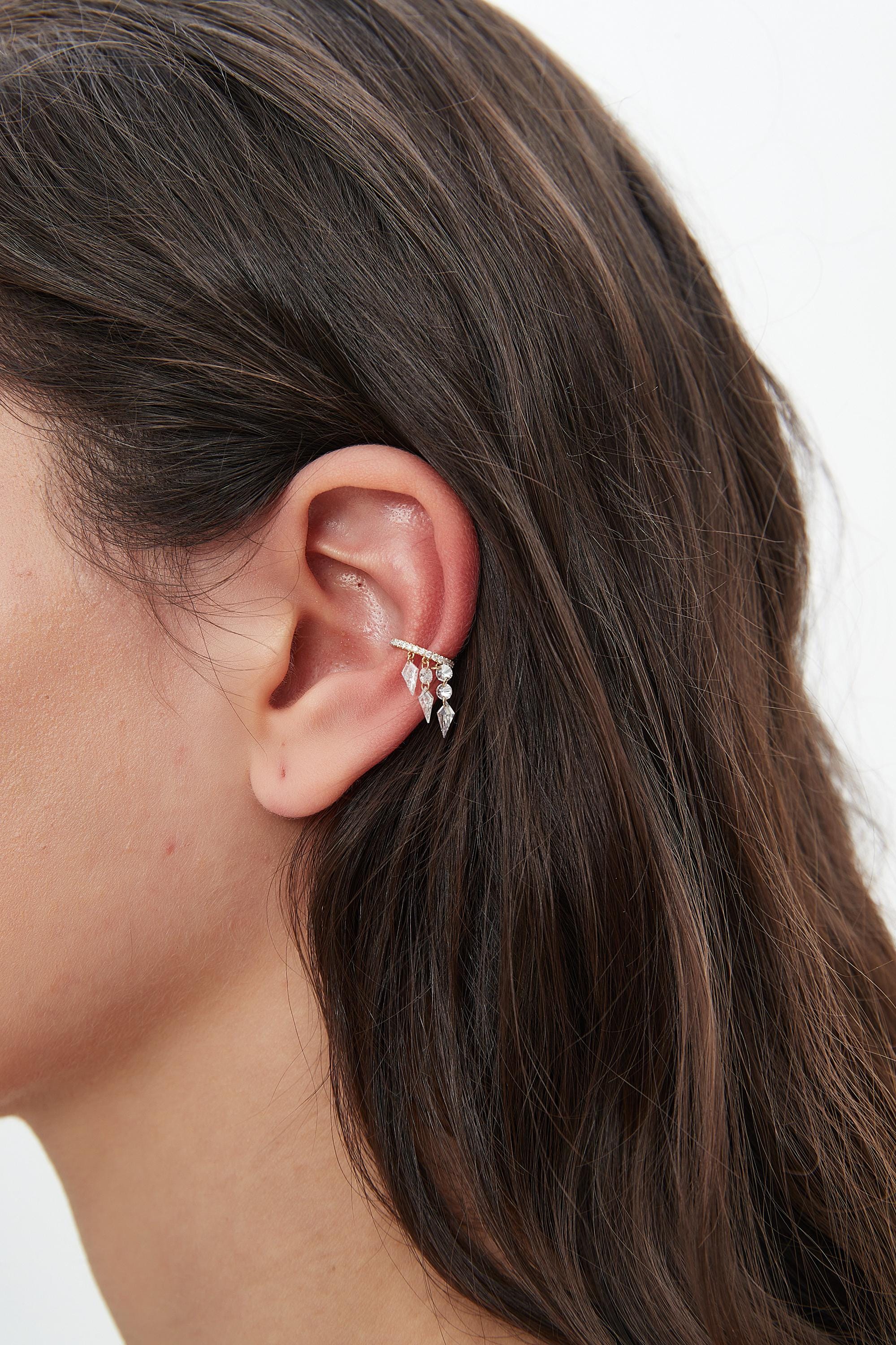18K Gold Kite Diamond Ear Cuff: No Piercing Needed