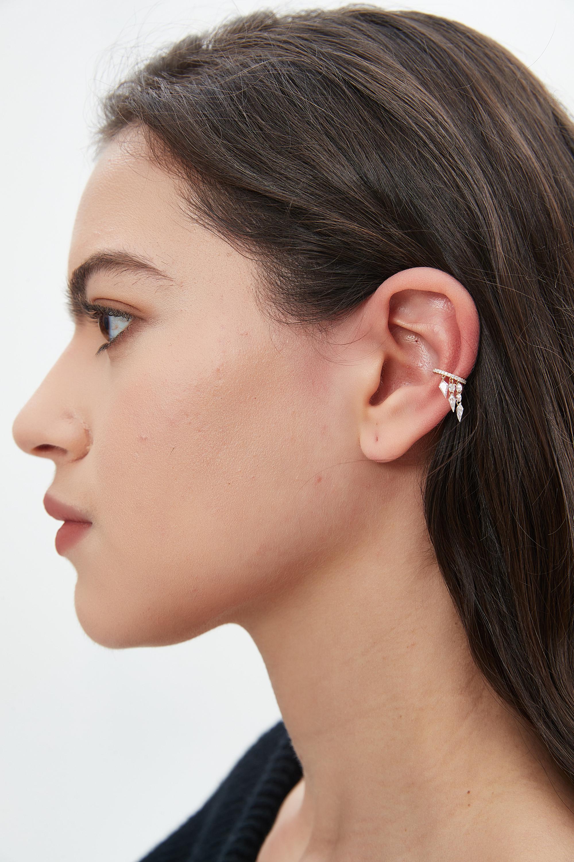 18K Gold Kite Diamond Ear Cuff: No Piercing Needed