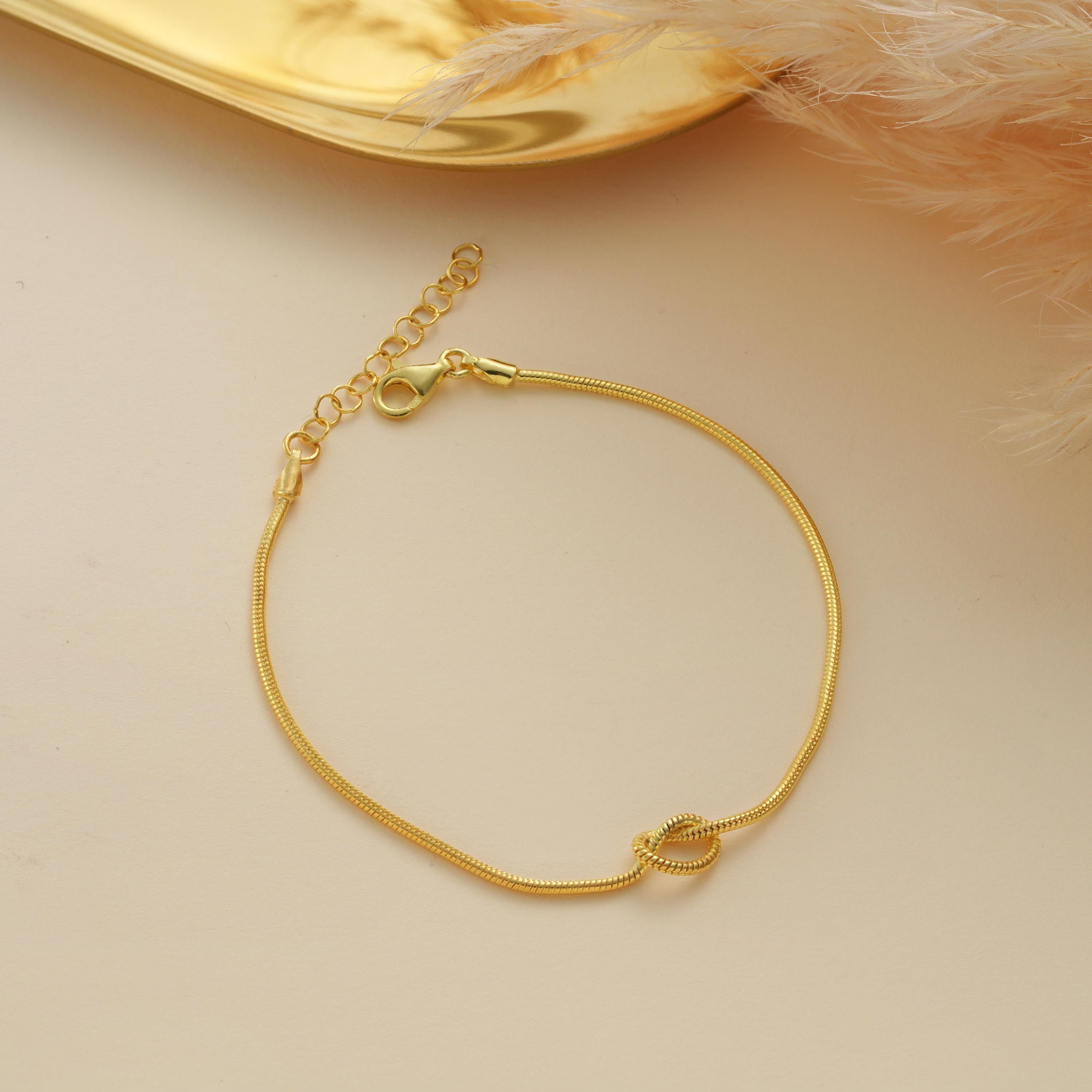 Stunning 14K Gold Love Knot Bracelet for Couples - Elegant Friendship Snake Chain Gift.